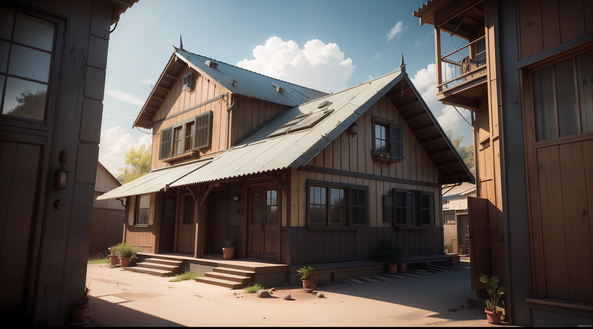 casa dieselpunk , vibrant, photorealistic, realistic, dramatic, dark, sharp focus, 8k