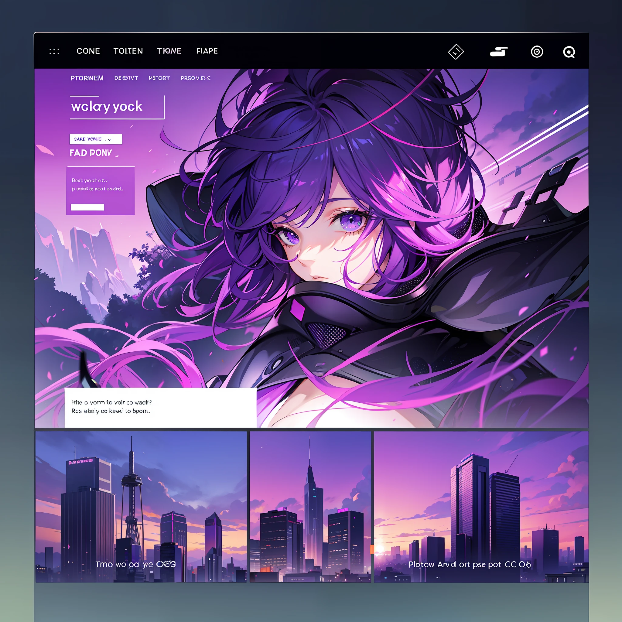 Funky website design for a contemporary fun art project with gradient dusk violet purple theme compatible with HTML 5 and CSS
