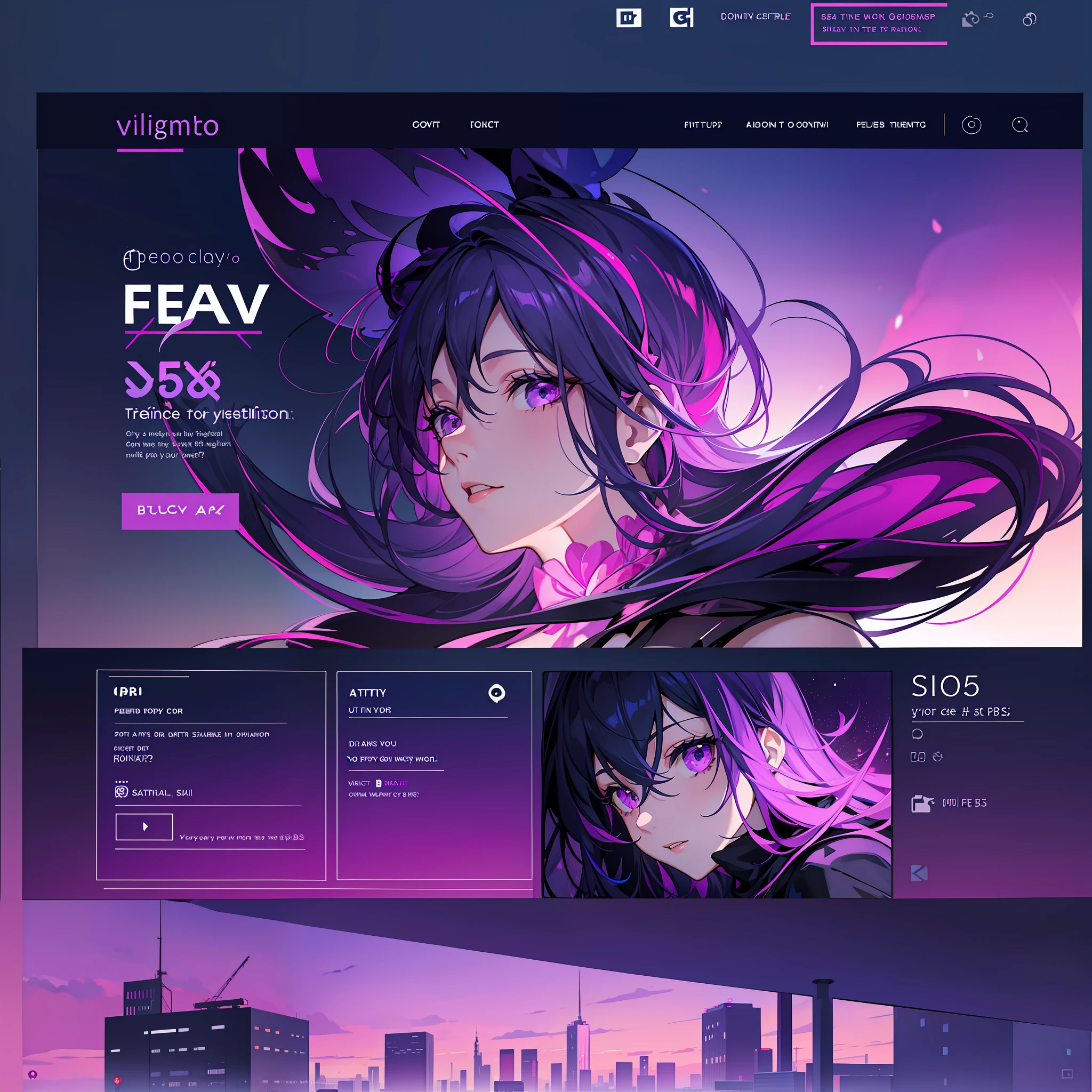 Funky website design for a contemporary fun art project with gradient dusk violet purple theme compatible with HTML 5 and CSS