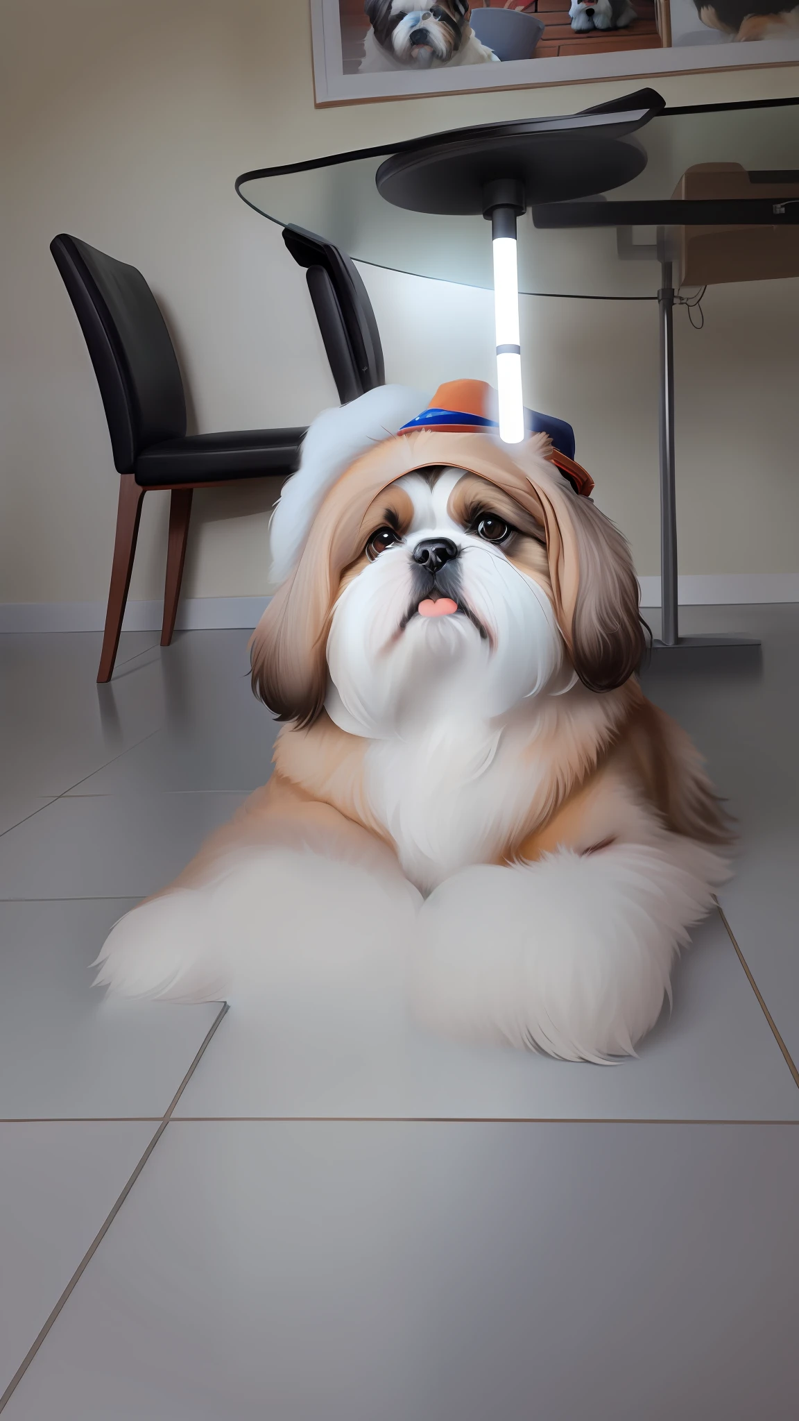 photo, shih-tzu, a portrait photo of [man:dog:2] humanoid in clothes, face, 8k uhd, dslr, soft lighting, high quality, film grain, Fujifilm XT3, hat, headphones, glasses