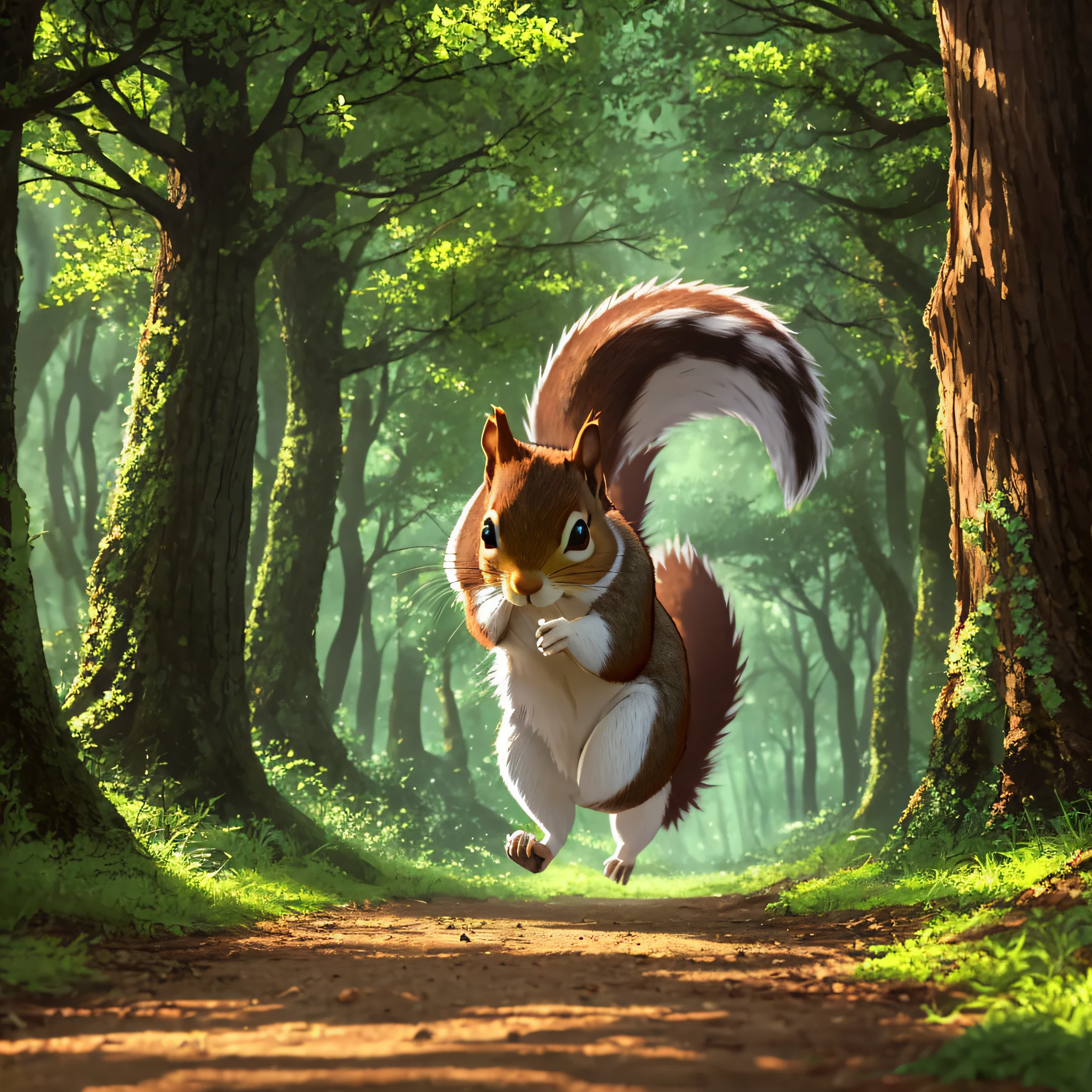 squirrel running in the forest.magical forest with sparkles.animation style --auto --s2