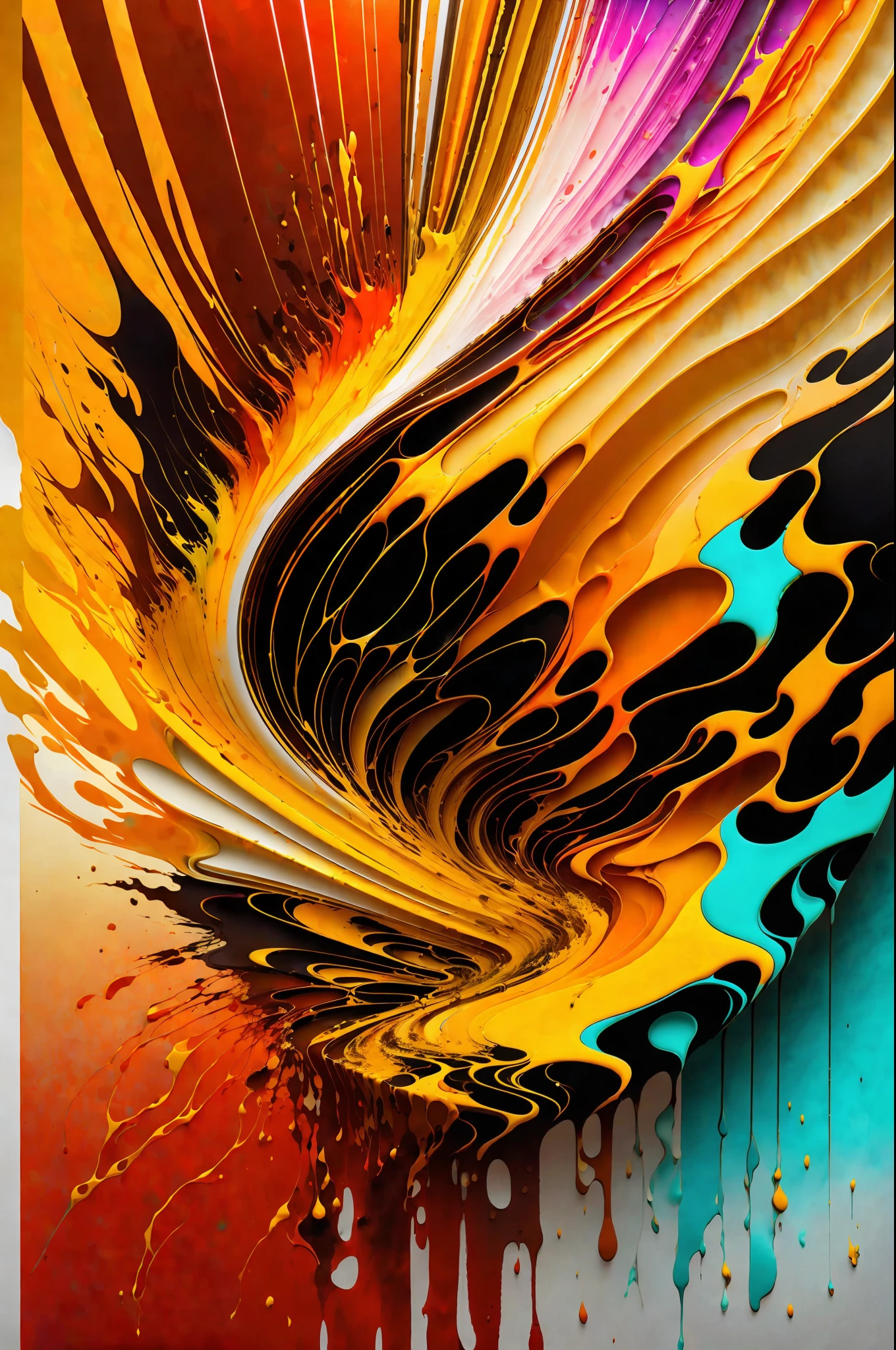 (abstract art 3D:1.2), vibrant color mix brown, ochre, gold, white and black and phosphorecent, 3D cells, "high-relief vivid brushstrokes", fluid paint technique, acrylic paint (whirlpool:0.8), subsurface glare, psychedelic lighting, stunning glow, scattering effects,(awarded by Alberto Seveso:1.3)