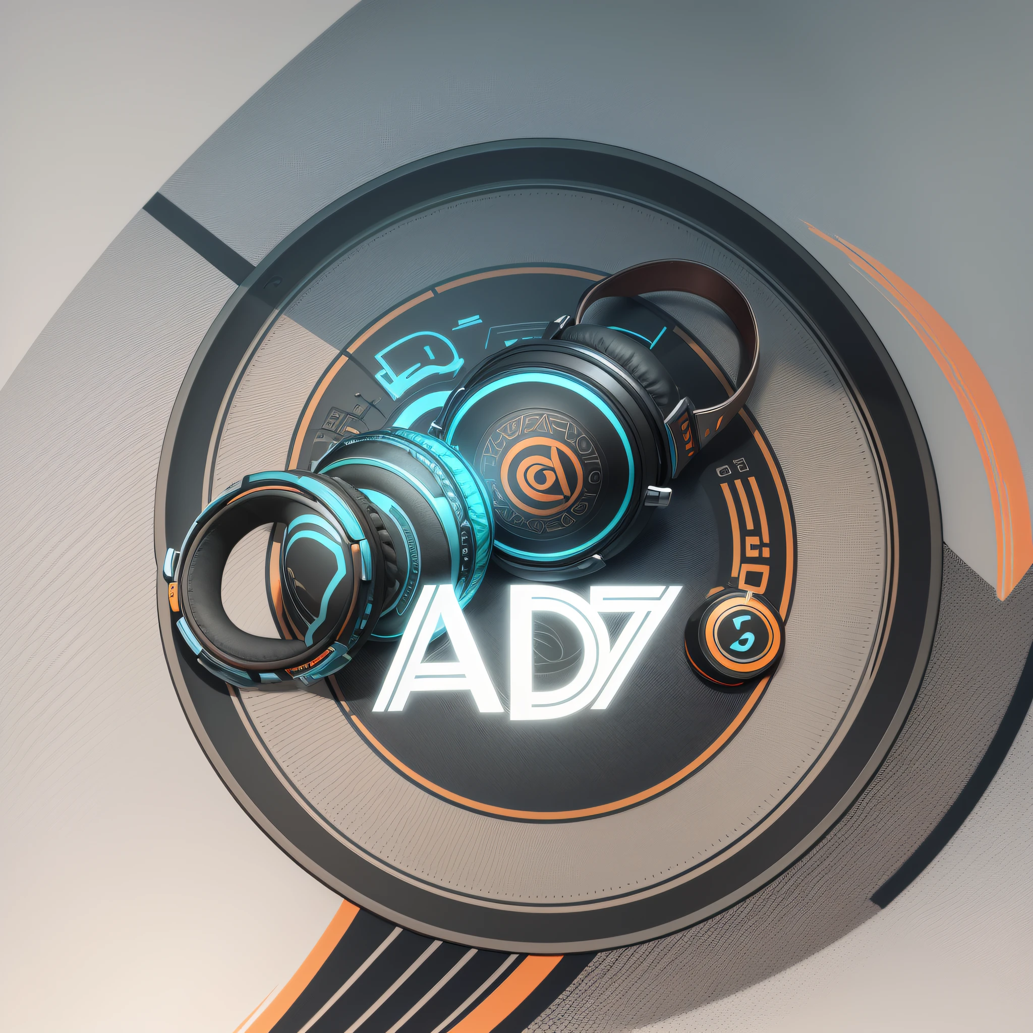 A circle with the letters AD7 in bold in the center highlighted and highlighted, with a pair of stylized headphones superimposed on the circle, in a clean, modern font. --auto --s2