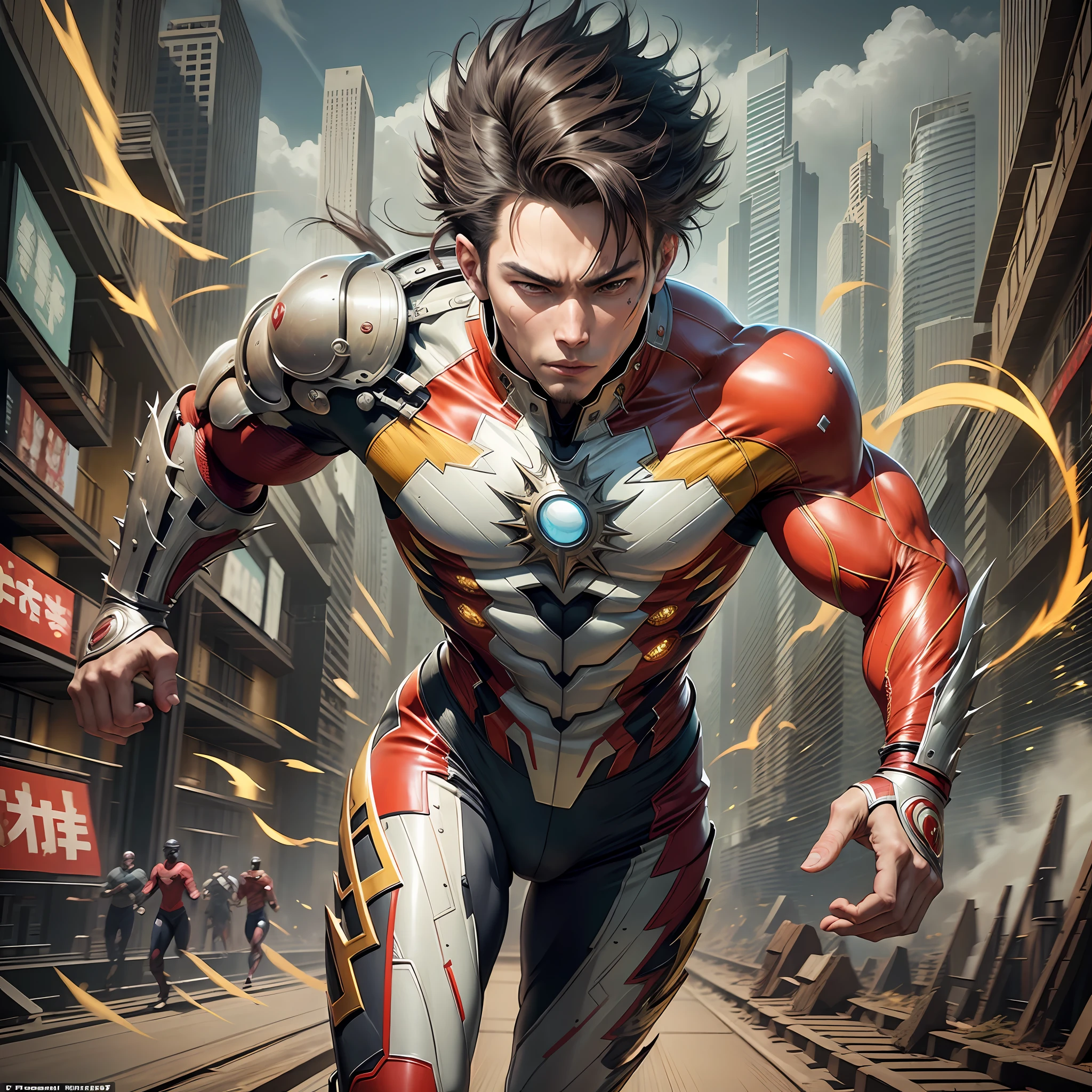 ((realistic: 1.5)),((best quality)), ((masterpiece)),((detailed)), man, spiky hair, asian, superhero outfit speedster, running, speed effect, on a long road --auto --s2