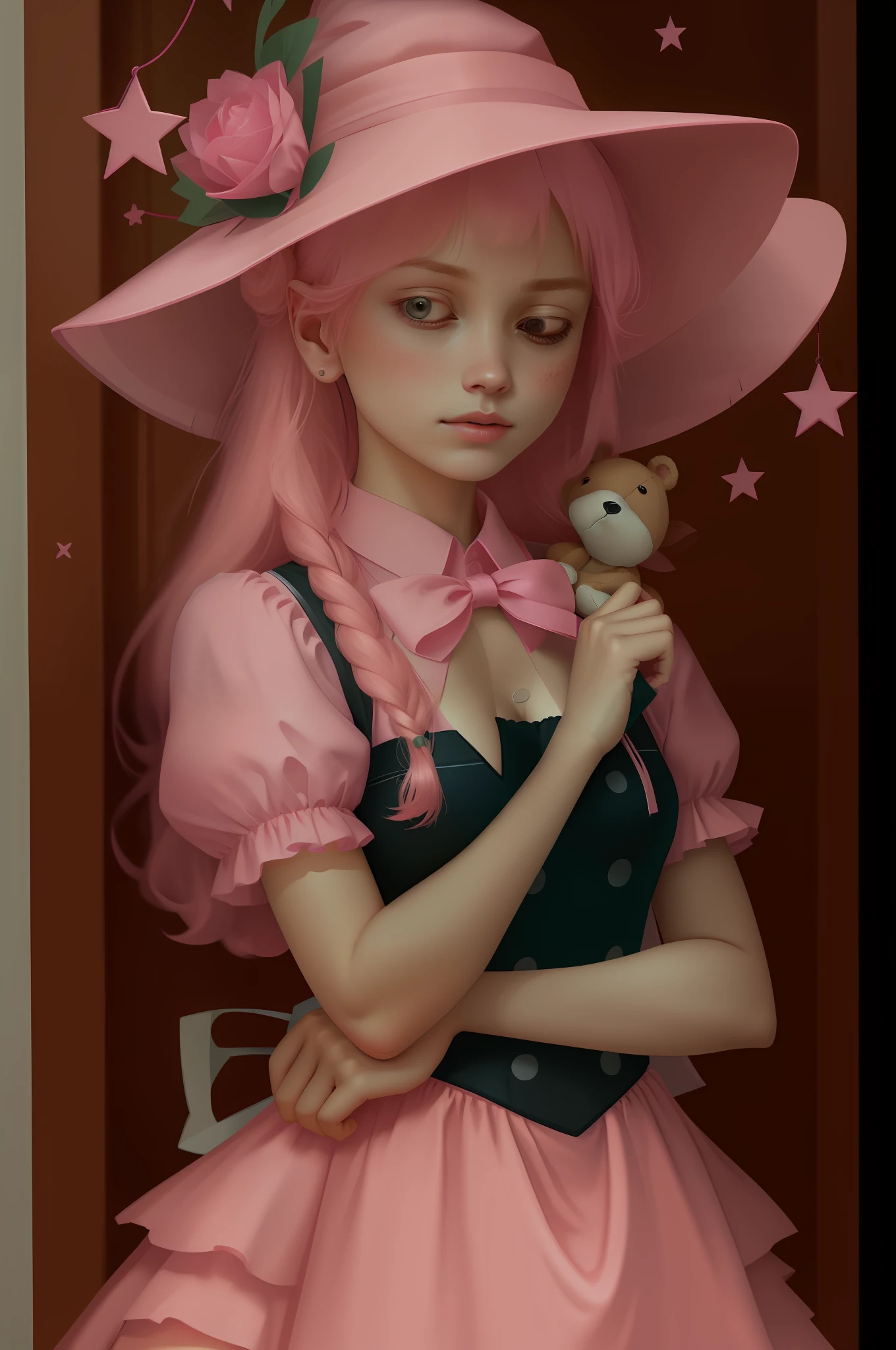 1girl, bra, breasts, cleavage, closed_eyes, lips, long_hair, open_mouth, photo_\(medium\), pink_bra, pink_shorts, realistic, sleeping, small_breasts, solo, stuffed_animal, stuffed_toy, teddy_bear, underwear,(masterpiece),(photorealistic:1.3), nfsw, ultra-detailed, (high detailed skin:1.2),(best quality:1.0), (ultra highres:1.0)