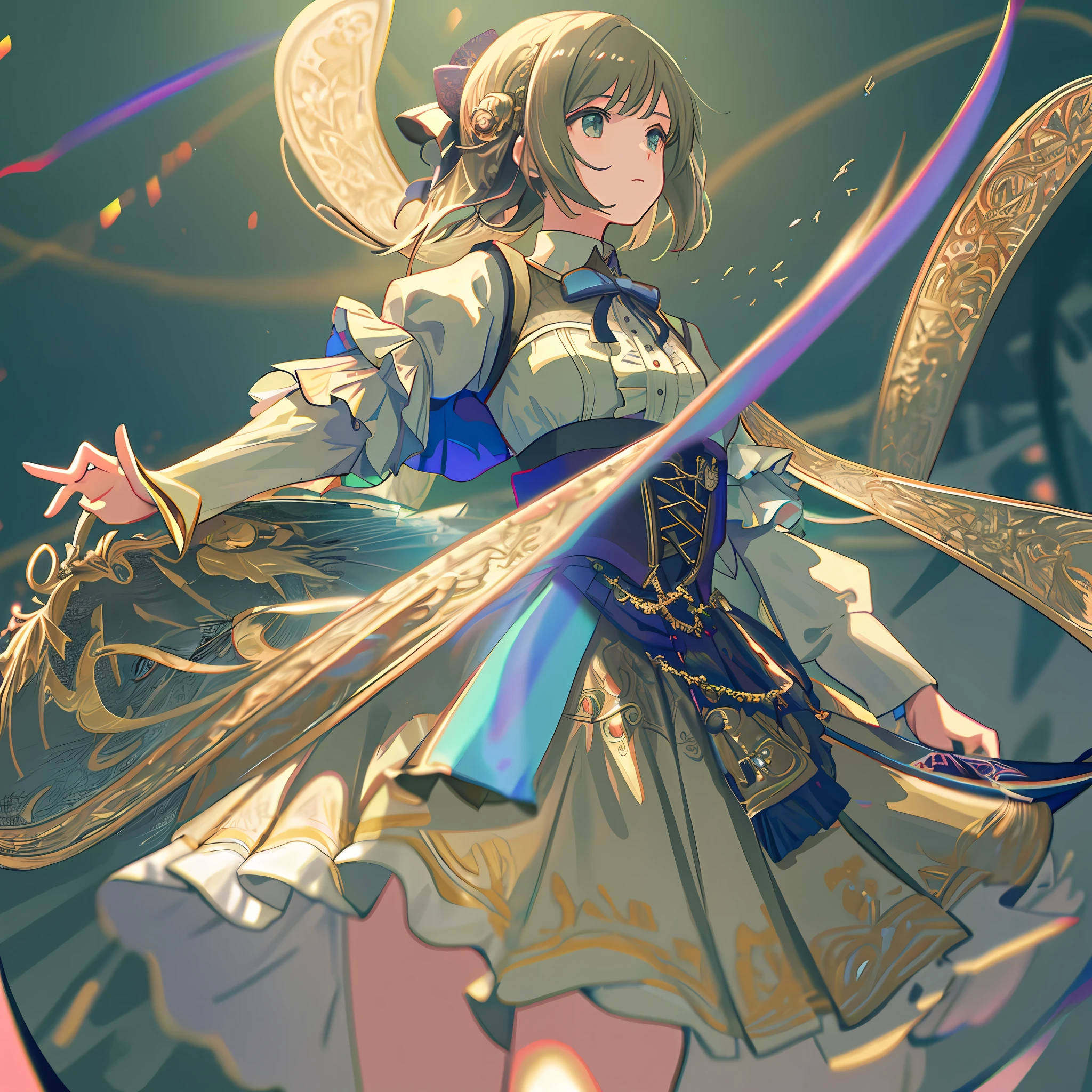 masterpiece, intricate details, best quality, chromatic aberration, 1 girl, solo, skirt,