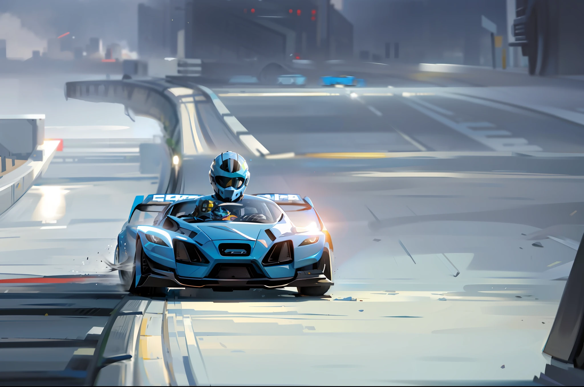 there is a man driving a small blue car on a race track, in a race competition, motorsports photography, motor sport photography, racing, center straight composition, on a racetrack, panning shot, race car, photo - shot, formulae, at racer track, portrait n - 9, michael bair, wideshot, shutterstock, wide long shot