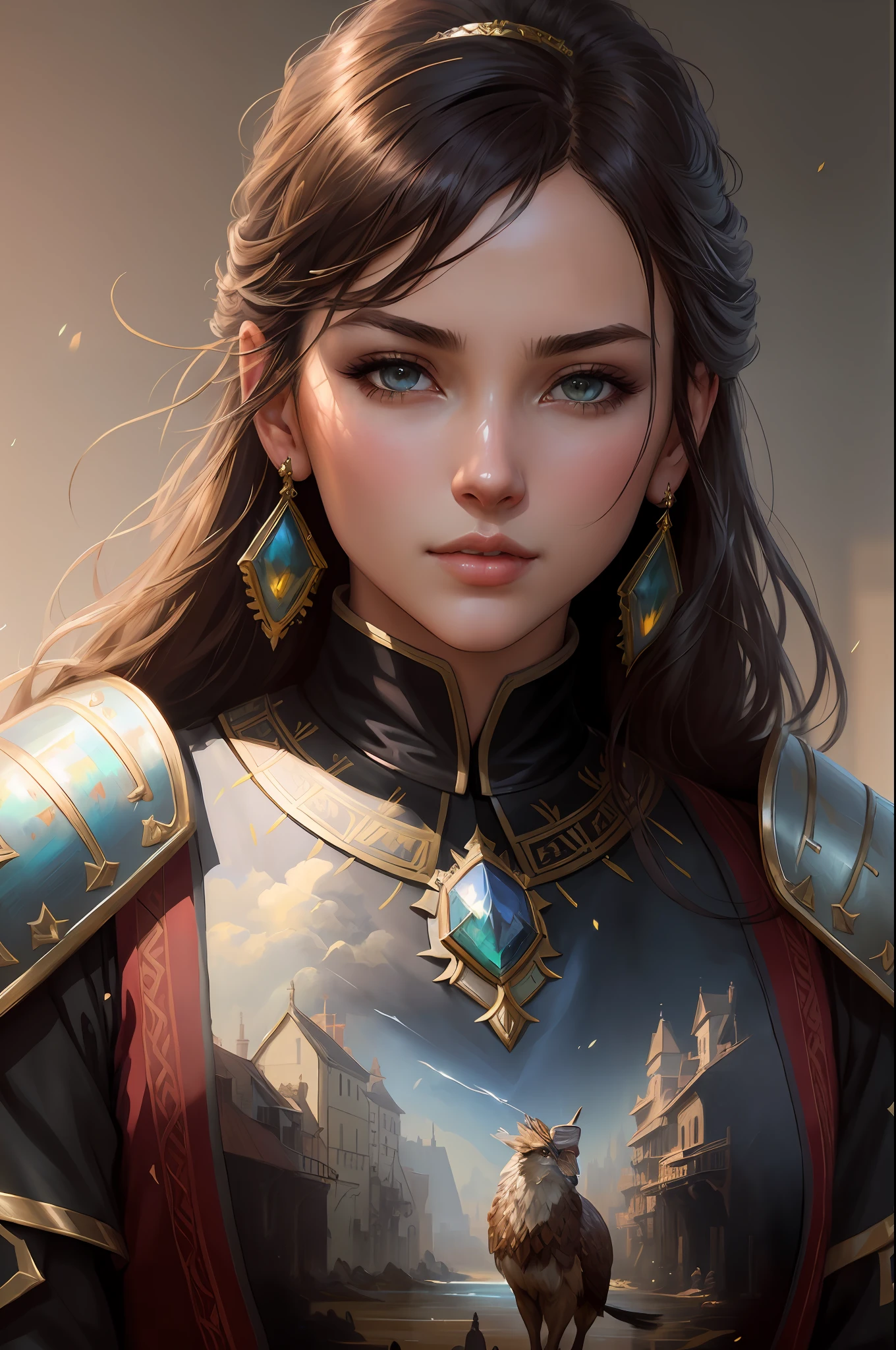 modelshoot style, (extremely detailed CG unity 8k wallpaper), full shot body photo of the most beautiful artwork in the world, medieval armor, professional majestic oil painting by Ed Blinkey, Atey Ghailan, Studio Ghibli, by Jeremy Mann, Greg Manchess, Antonio Moro, trending on ArtStation, trending on CGSociety, Intricate, High Detail, Sharp focus, dramatic, photorealistic painting art by midjourney and greg rutkowski, nixeu_soft,(close portrait:1.3),(Feminine:1.4),(beautiful:1.4),(attractive:1.3),handsome,calendar pose,perfectly detailed eyes,studio lighting,thematic background