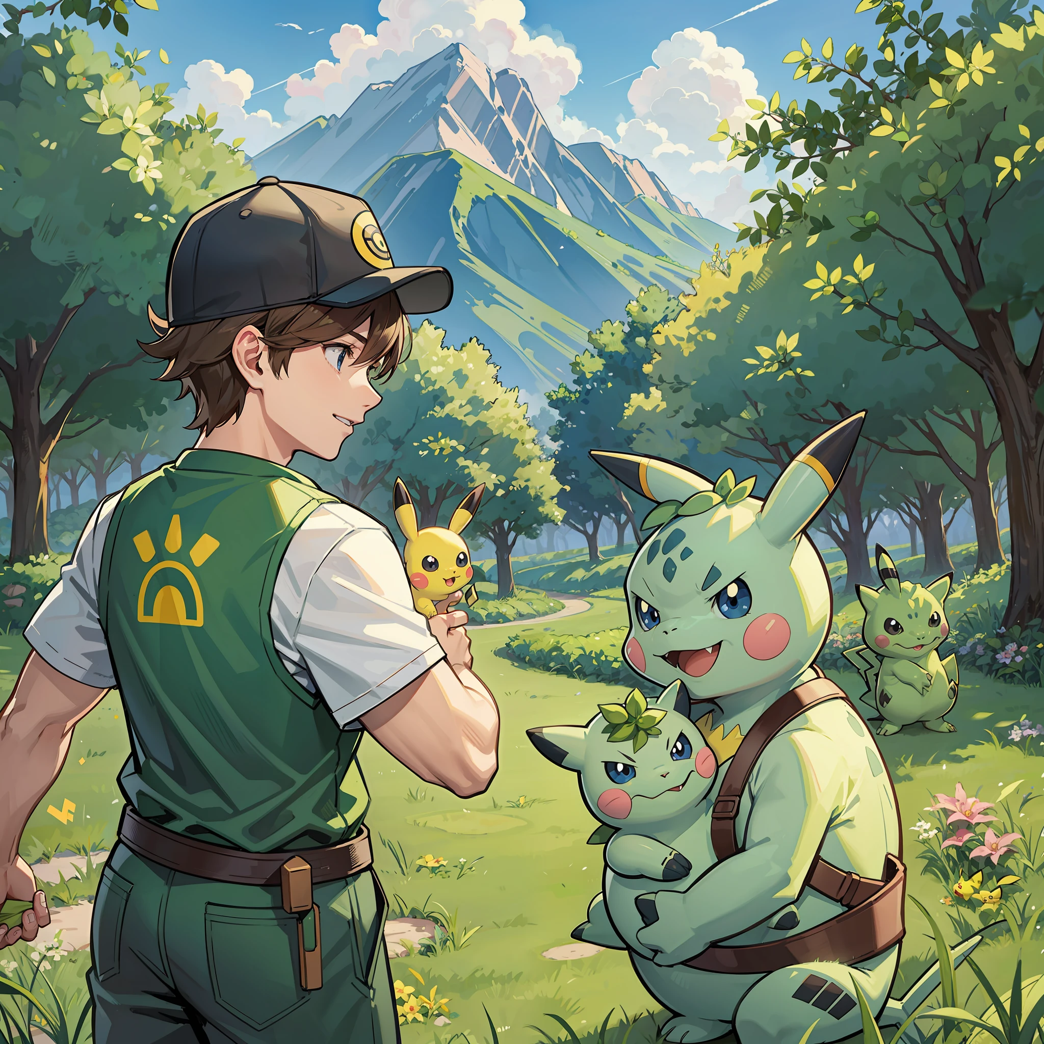 Steve irwin training Pikachu and Bulbasaur in a Pokemon Gym