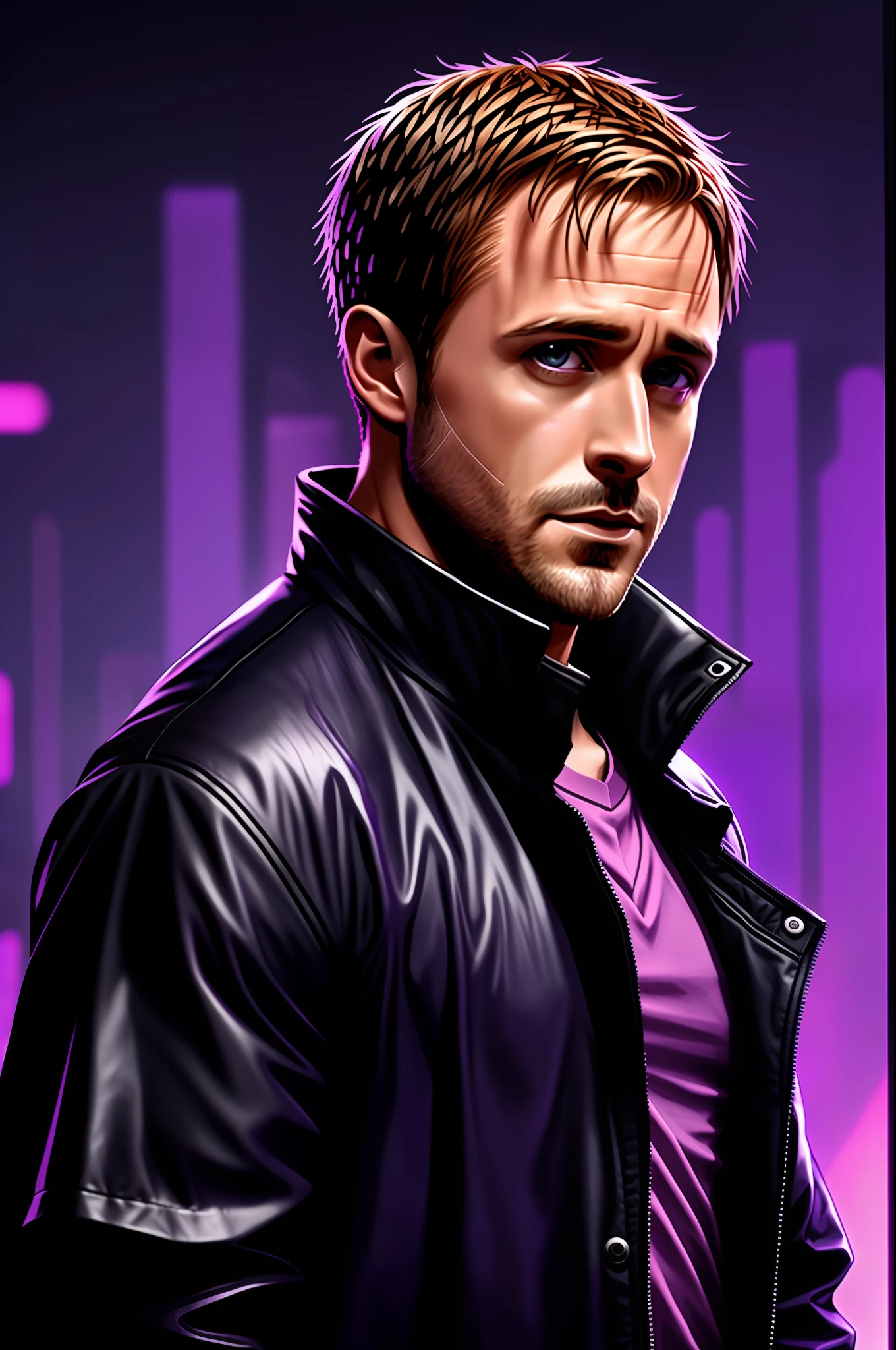 (Purple light) (rain) Ryan gosling from blade runner 2049