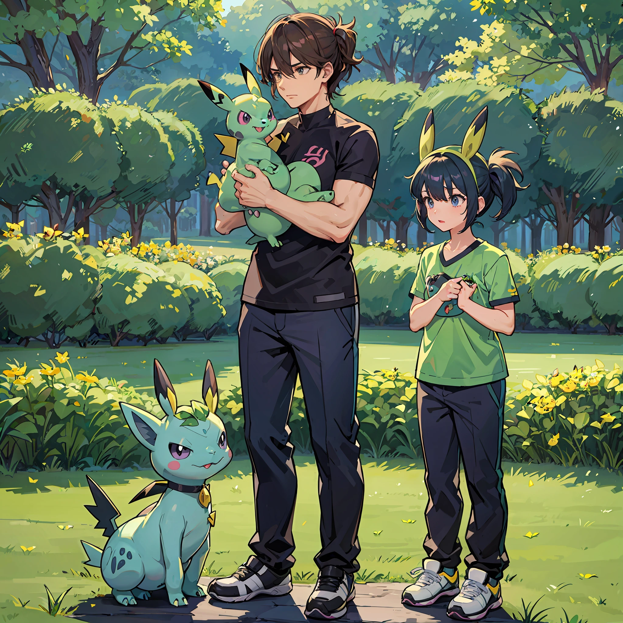 Steve irwin training Misdreavus, Pidgey,  Pikachu and Bulbasaur in a Pokemon Gym