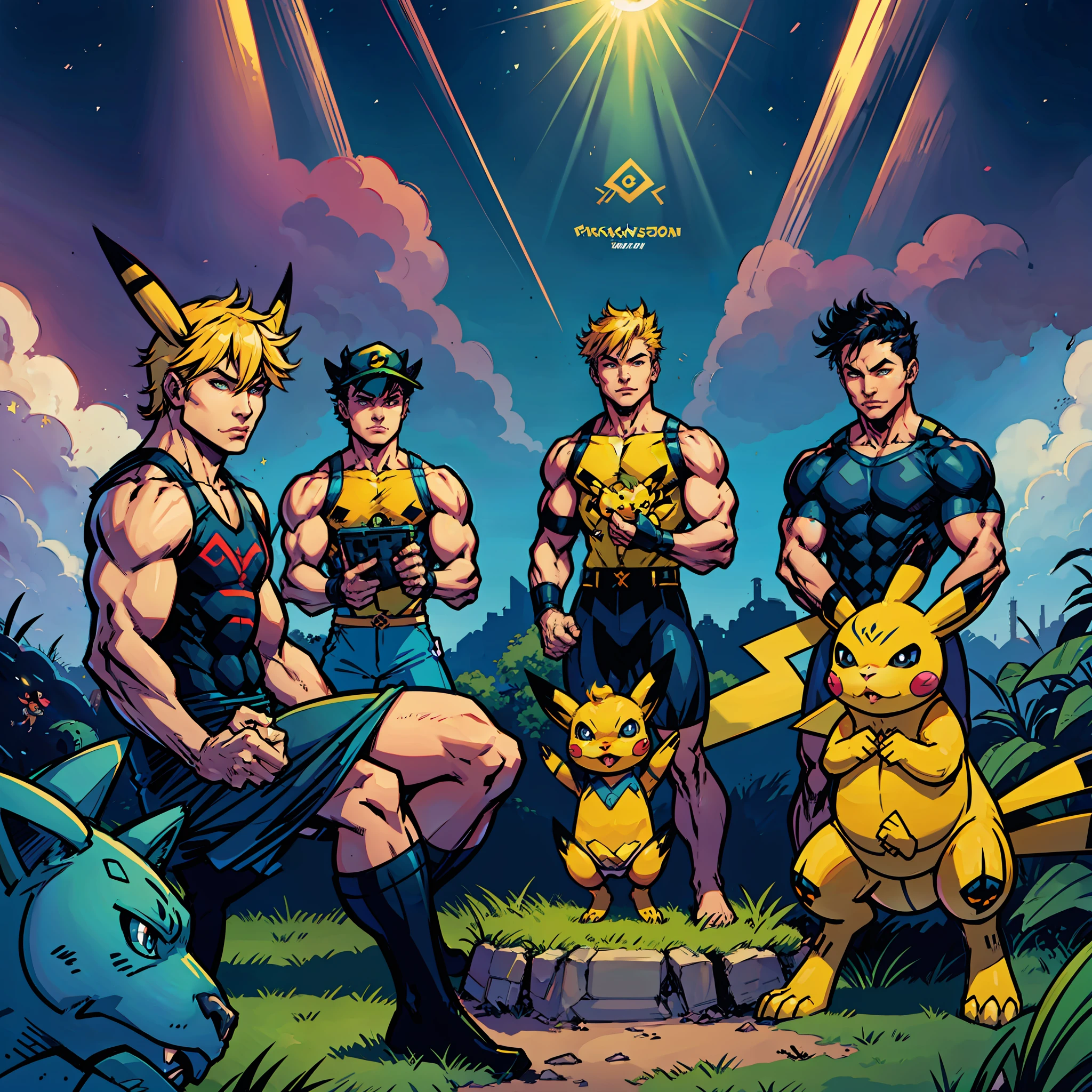 Steve irwin training Pikachu, Vaporeon, Jolteon and Bulbasaur in a Pokemon Gym