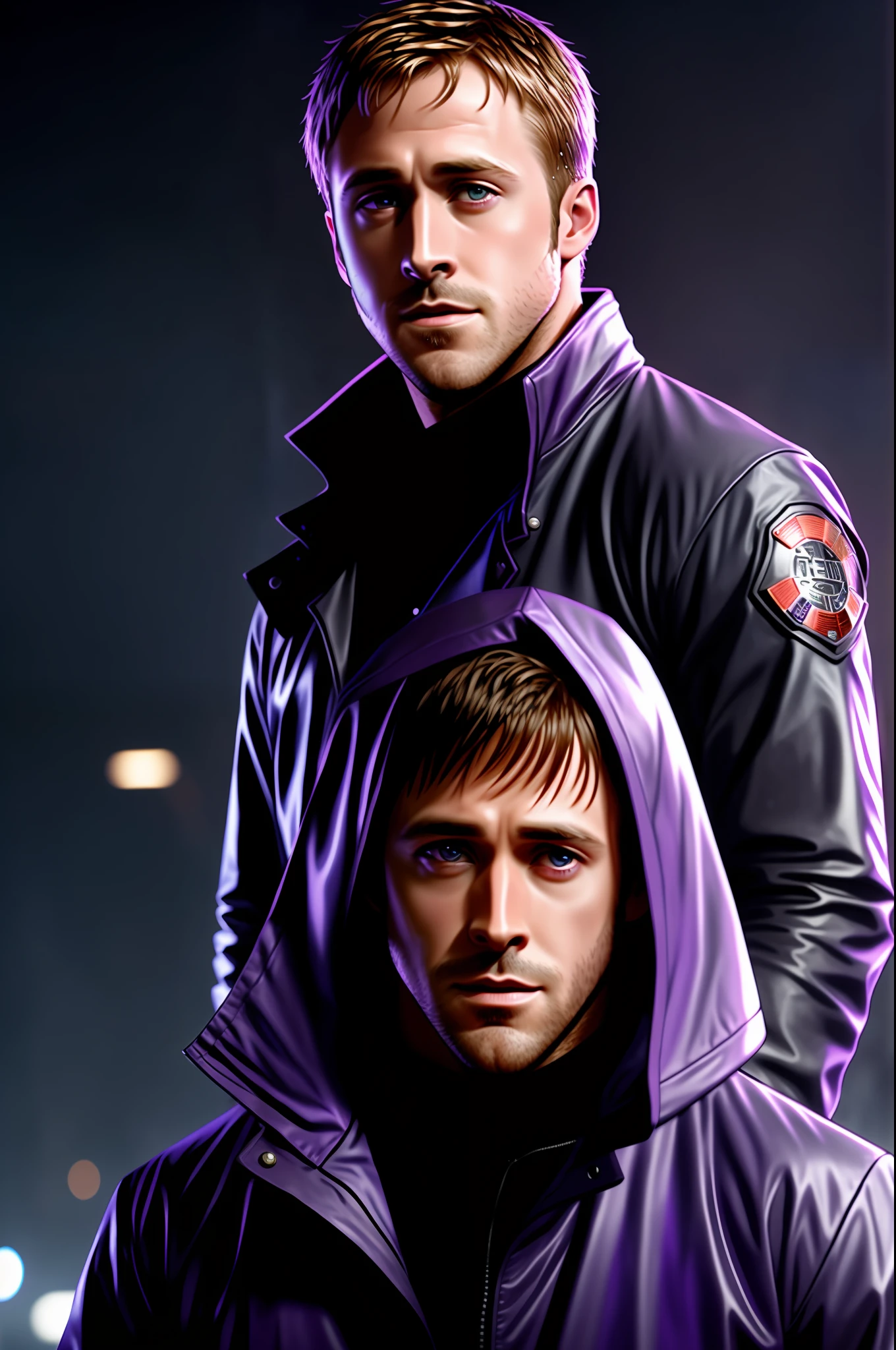 (Purple light) (rain) Ryan gosling from blade runner 2049