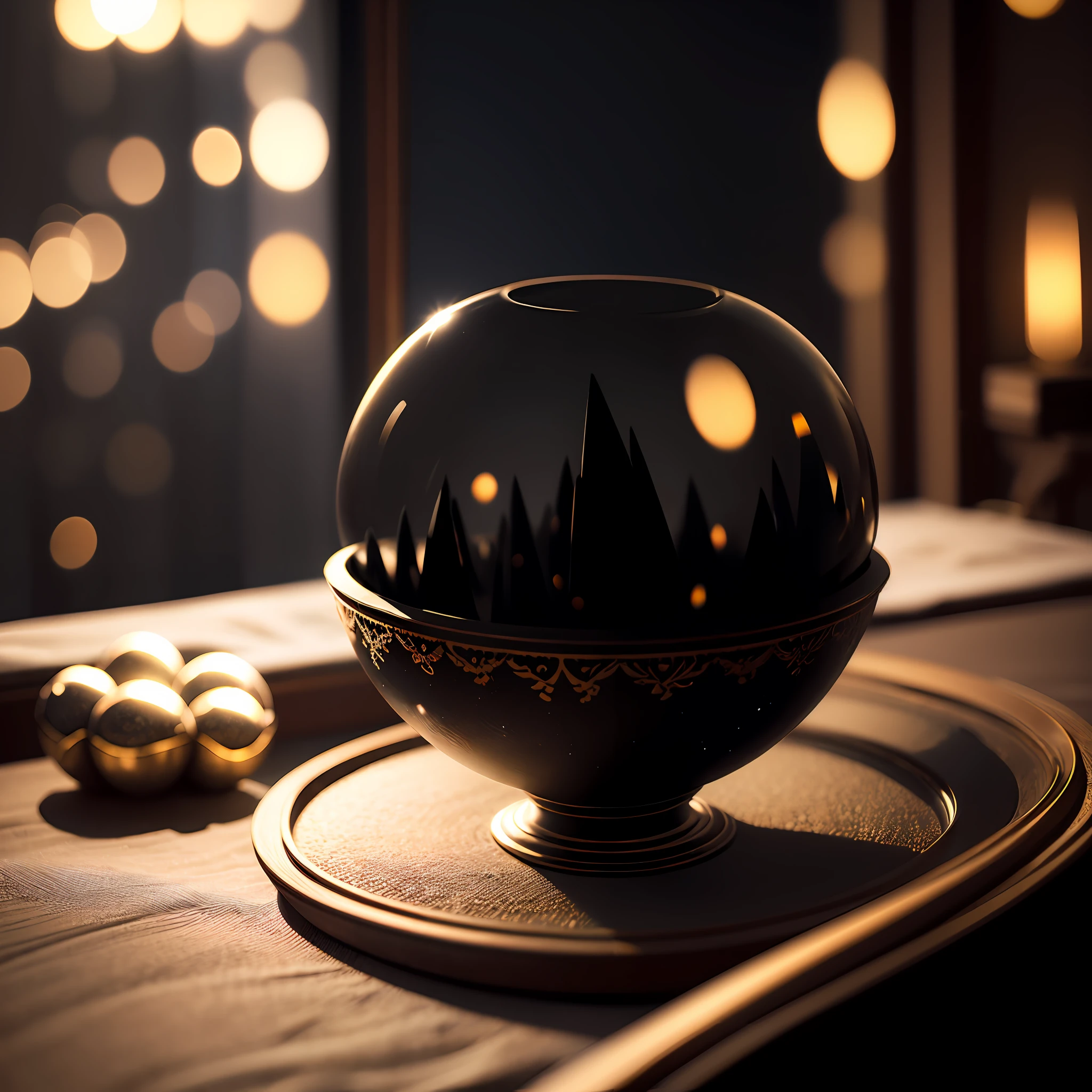 bowl world, night, night view, window, night light, curtains, carved black marble dining table, glass table, depth of field, ((blurred background)),
Masterpiece, the best quality, super delicate, --auto --s2