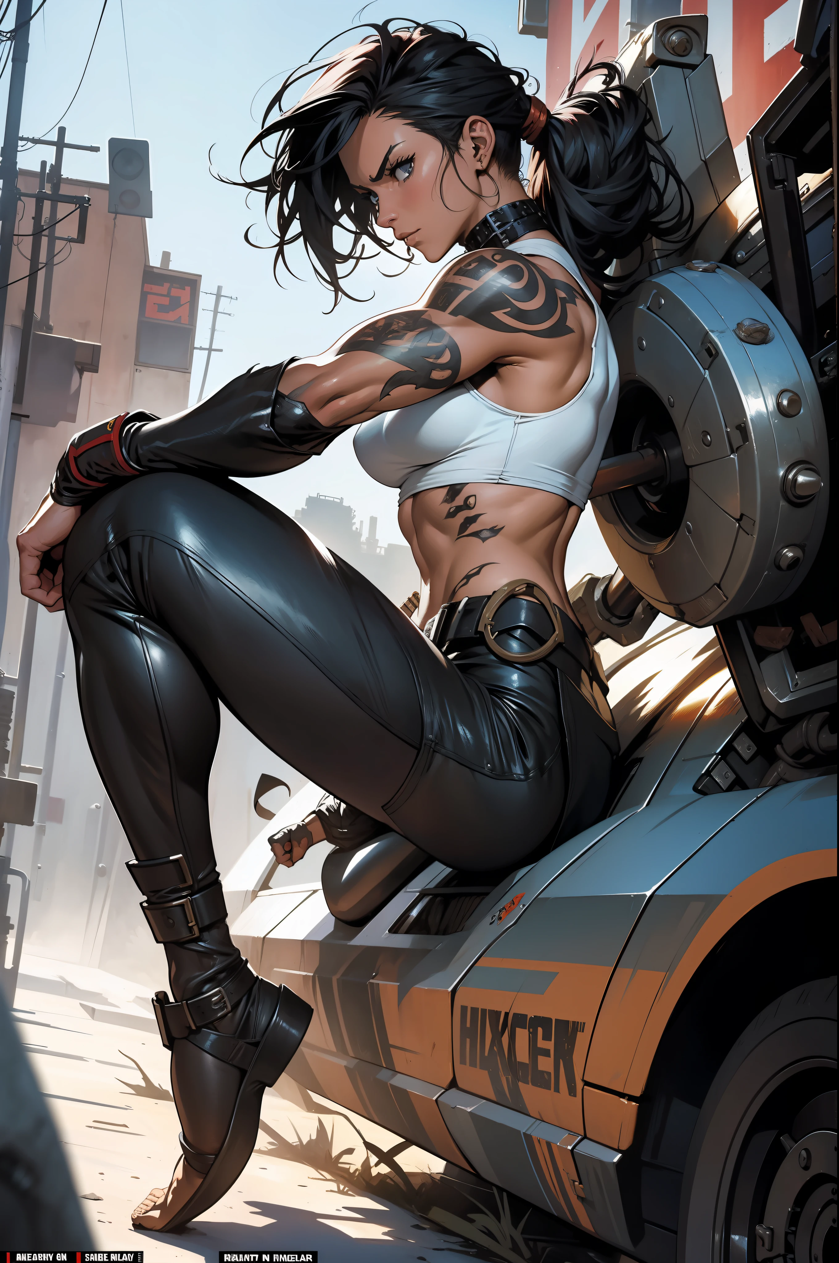 A muscular female warrior almost naked in the Simon Bisley style for the cover of Heavy Metal magazine