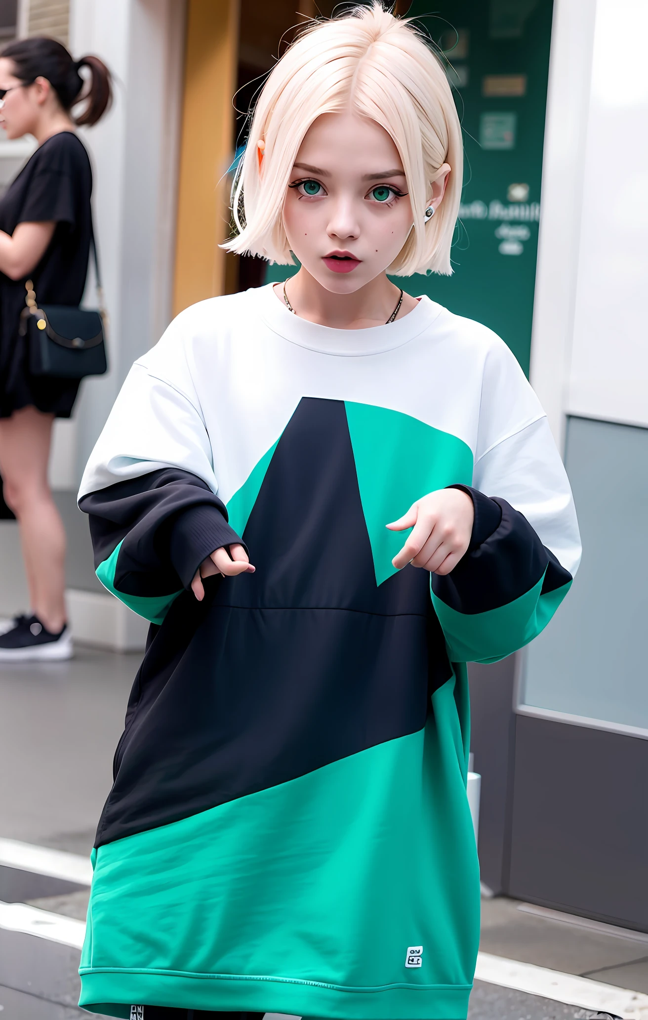 White tumblr style girl with azui oslhos similar to billie elish