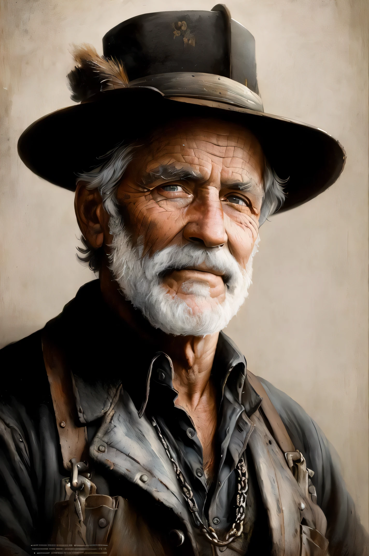 a portrait of an old coal miner in 19th century, beautiful painting with highly detailed face by greg rutkowski and magali villanueve, (the most beautiful portrait in the world:1.5)