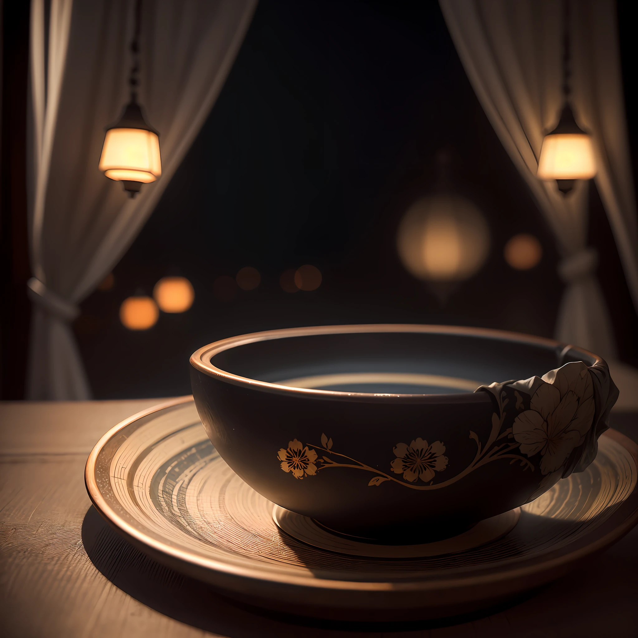 Bowl World, Zongzi, Night, Night Scene, Outside the Window, Night Light, Curtains, Carved Black Marble Dining Table, Glass Table, Depth of Field , ((blurred background)),
Masterpiece, the best quality, super delicate, --auto --s2