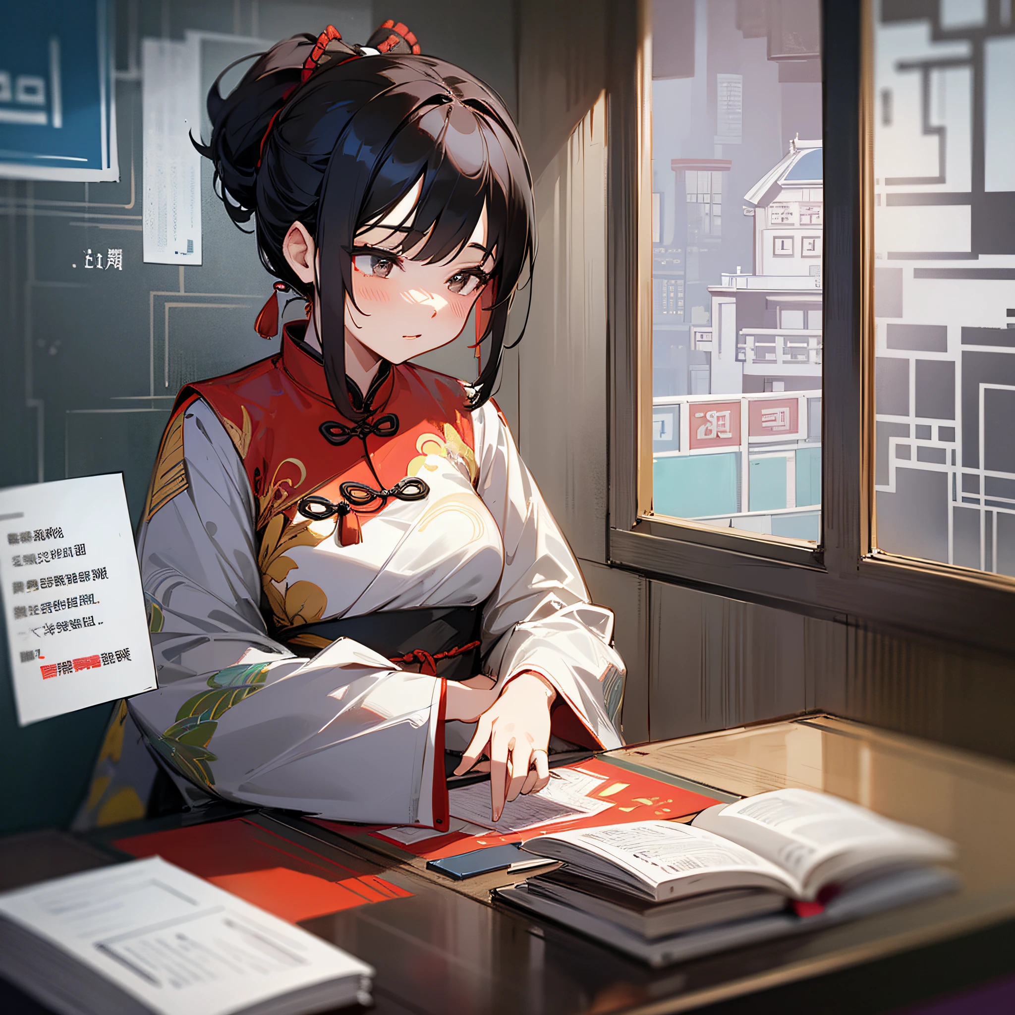 Image of a Chinese woman reflecting a text reading --auto --s2