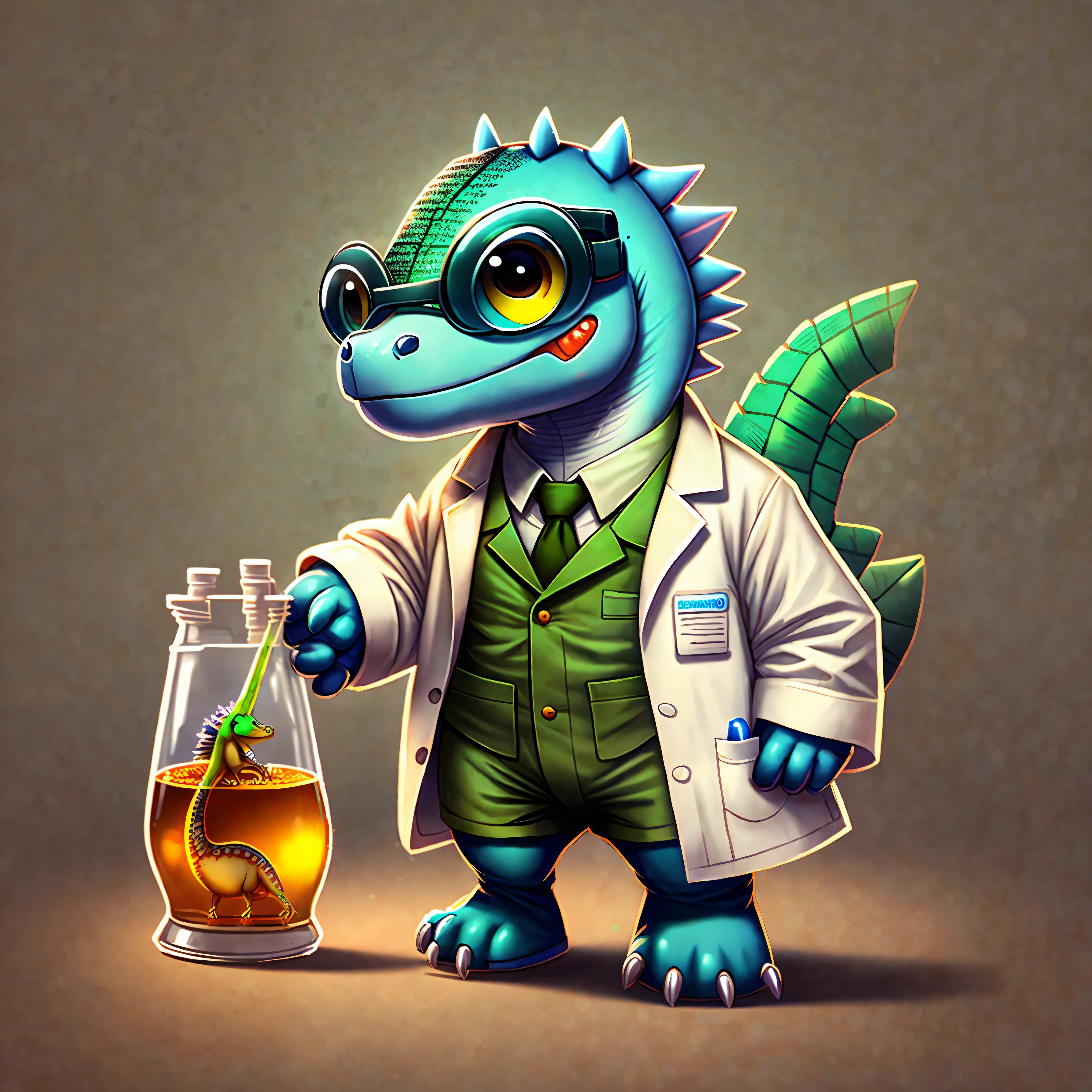 Small dinosaur with glasses and lab coat --auto --s2