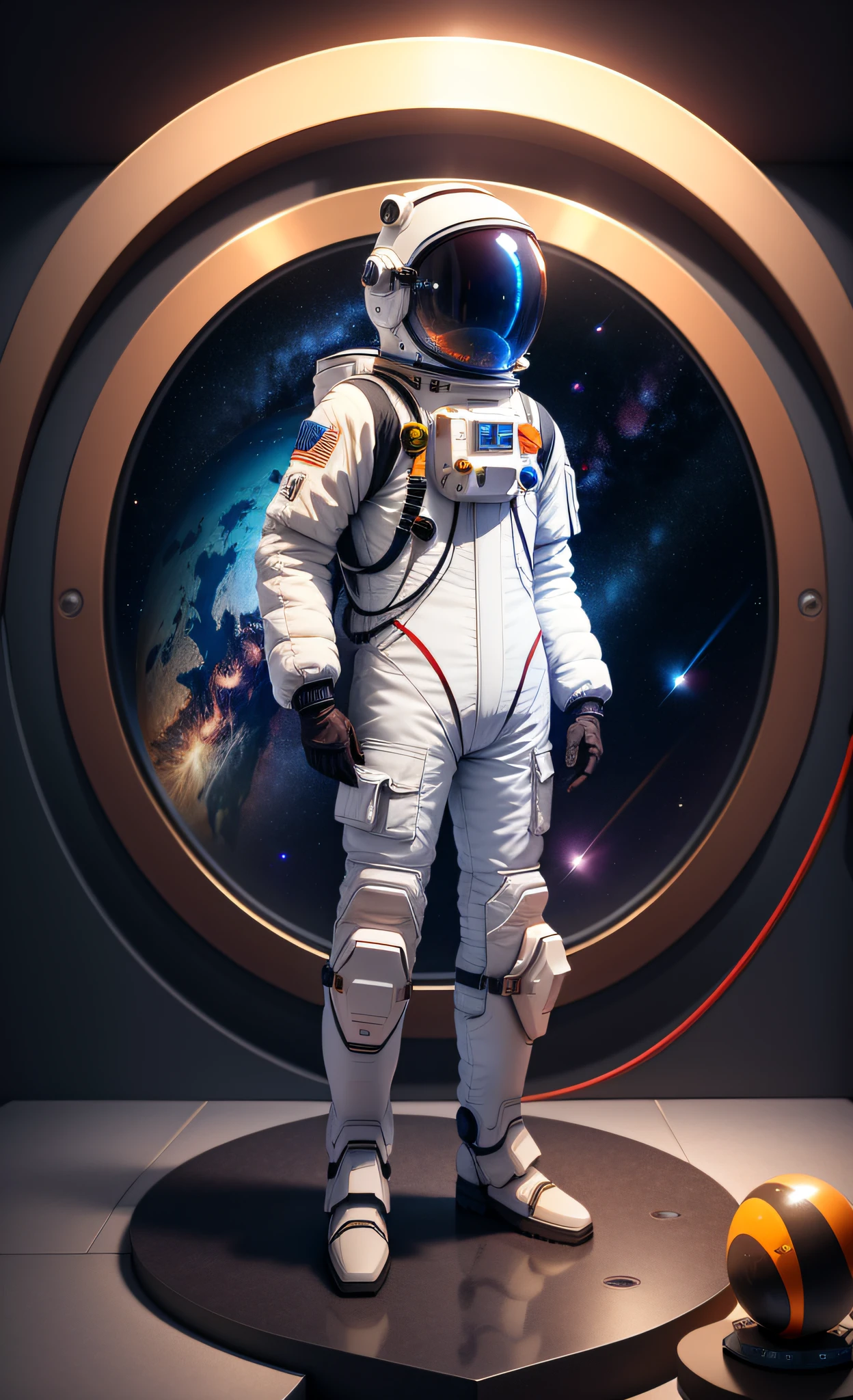 A figure in a spacesuit, standing atop a lunar mountain, gazing in awe at the Earth in the night sky., interior architecture, Art Deco, modern, ray tracing, super detail, best quality, highres, 8k, 16k, best quality