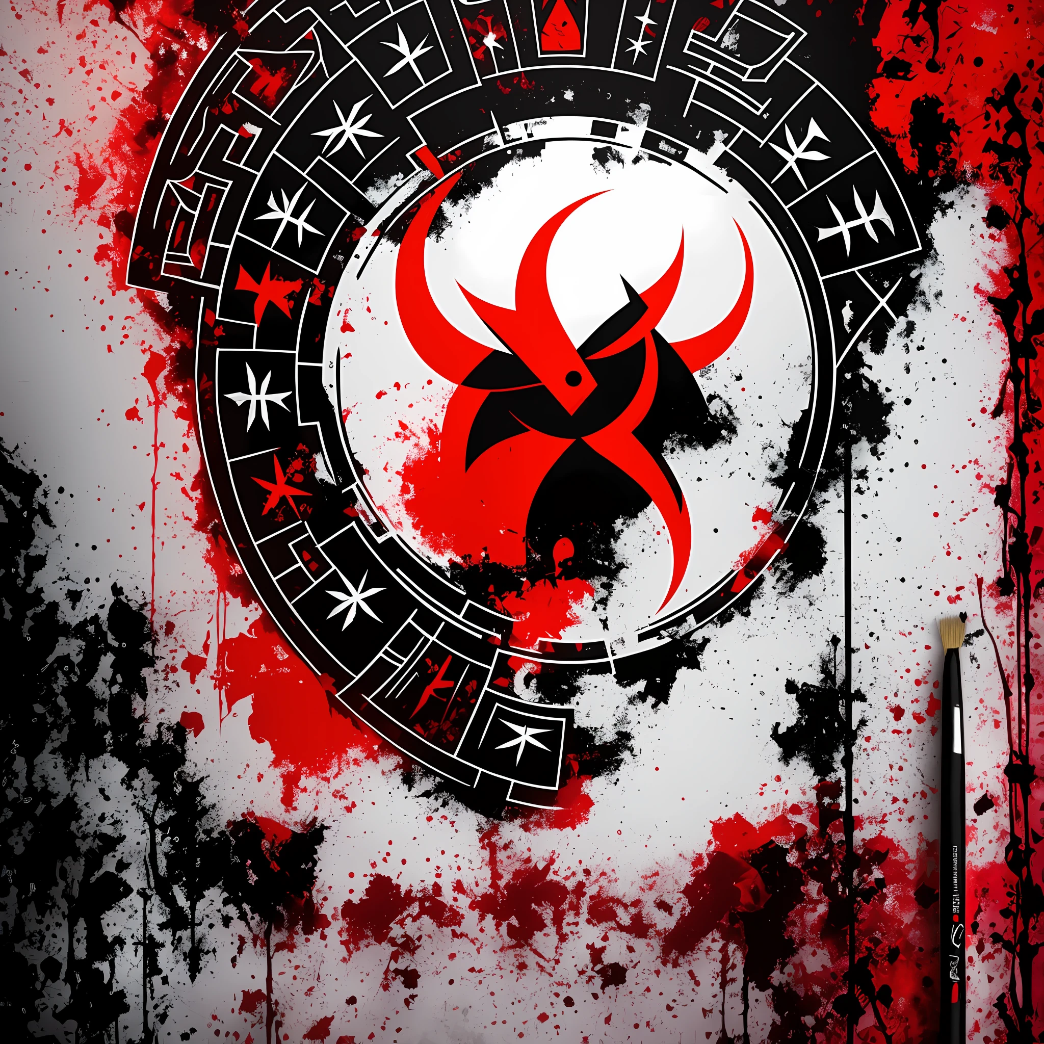 Painting, Nordic, reference to the gods of the time, power runes, highlighted in red, with a matte background with shades of white and black --auto --s2