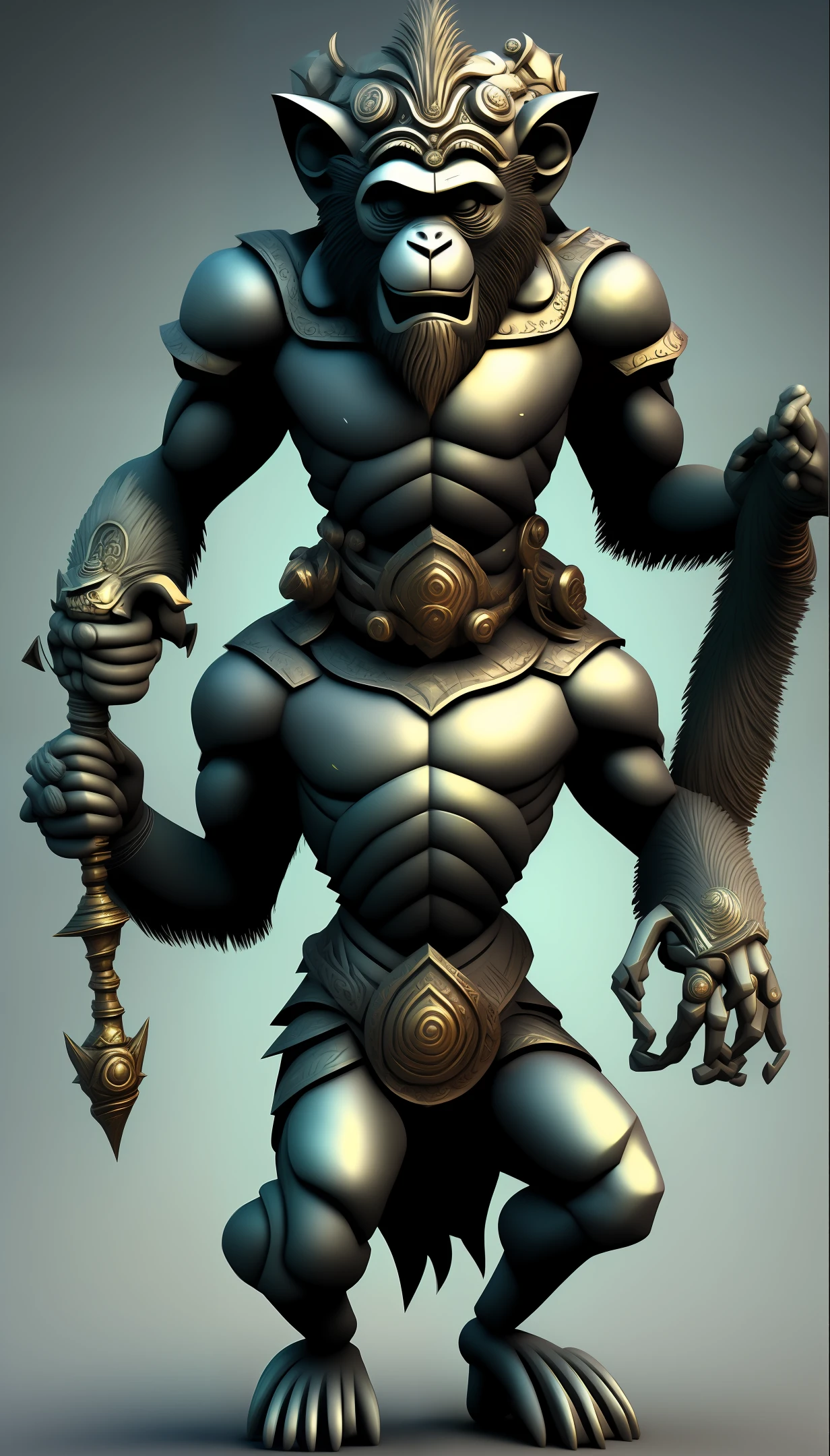 Generate a mythological four-armed monkey