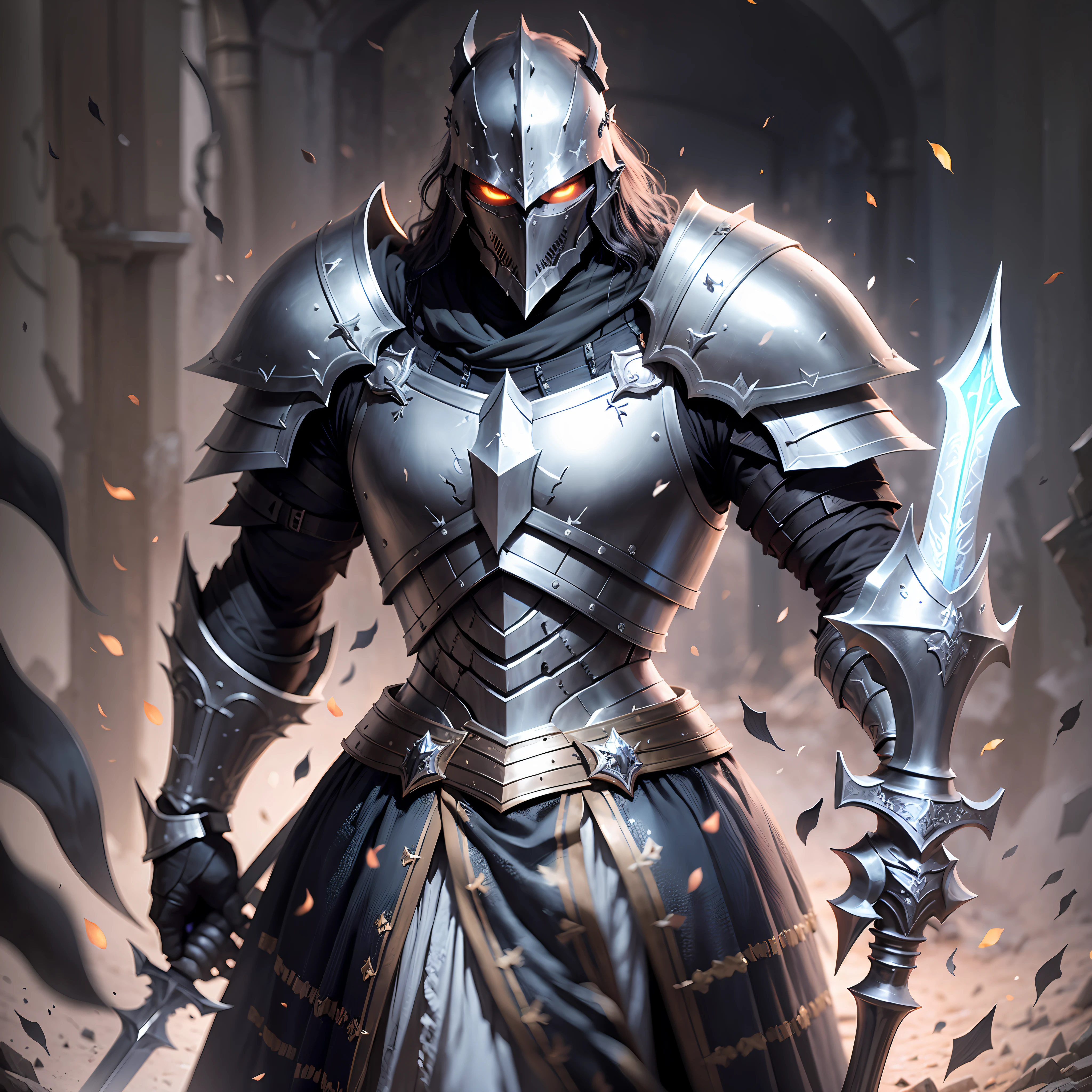Dark Paladin Knight Holding Sword and Shield, Black Armor, Dark, Cinematic, Ultra Realistic, Highly Detailed Environment, Fantasy --auto --s2