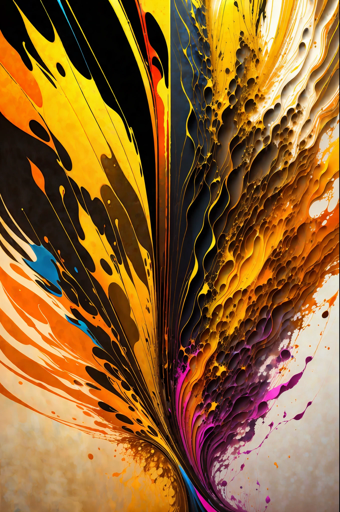 (abstract art 3D:1.2), vibrant color mix brown,ochre,gold,white and black and phosphorecent,3D cells,"vivid brushstrokes of high relief", fluid paint technique,(whirlpool:0.8),subsurface glare, psychedelic lighting, stunning glow, scattering effects,(awarded by Alberto Seveso:1.3)
