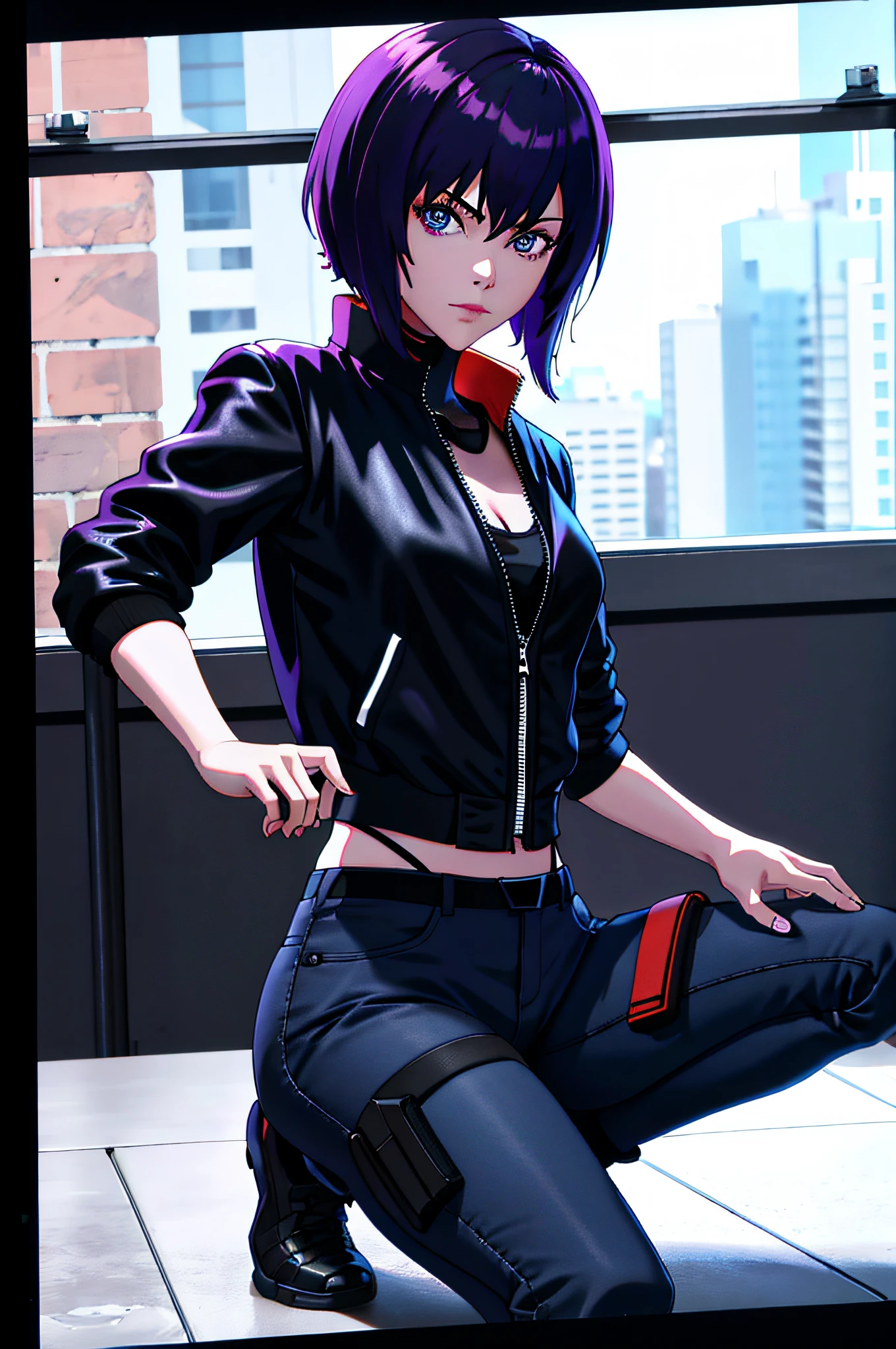 absurdres, best quality, 1girl, solo, looking at viewer, eye focus, motoko_kusanagi, black jacket