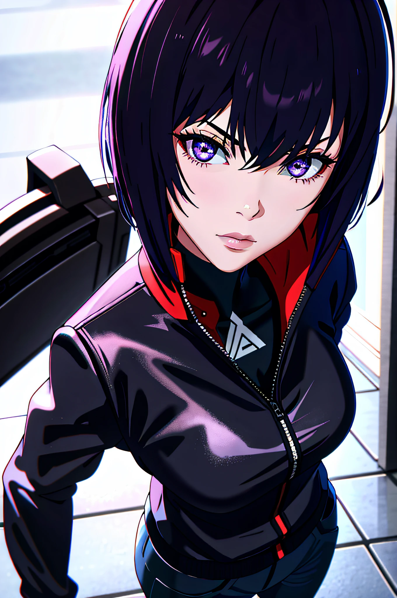 absurdres, best quality, 1girl, solo, looking at viewer, eye focus, motoko_kusanagi, black jacket