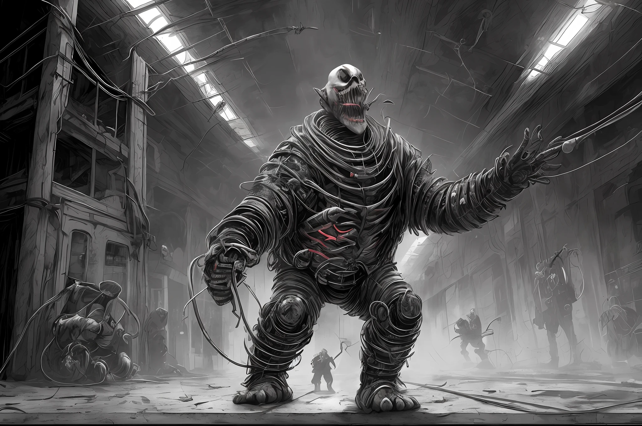 Cranial bleeding, leeches train the living
Cursed are those who speak its name
Ruse of metacarpi, caveat emptor
To all that enter here

[Chorus]
Exoskeletal junction at the railroad delayed