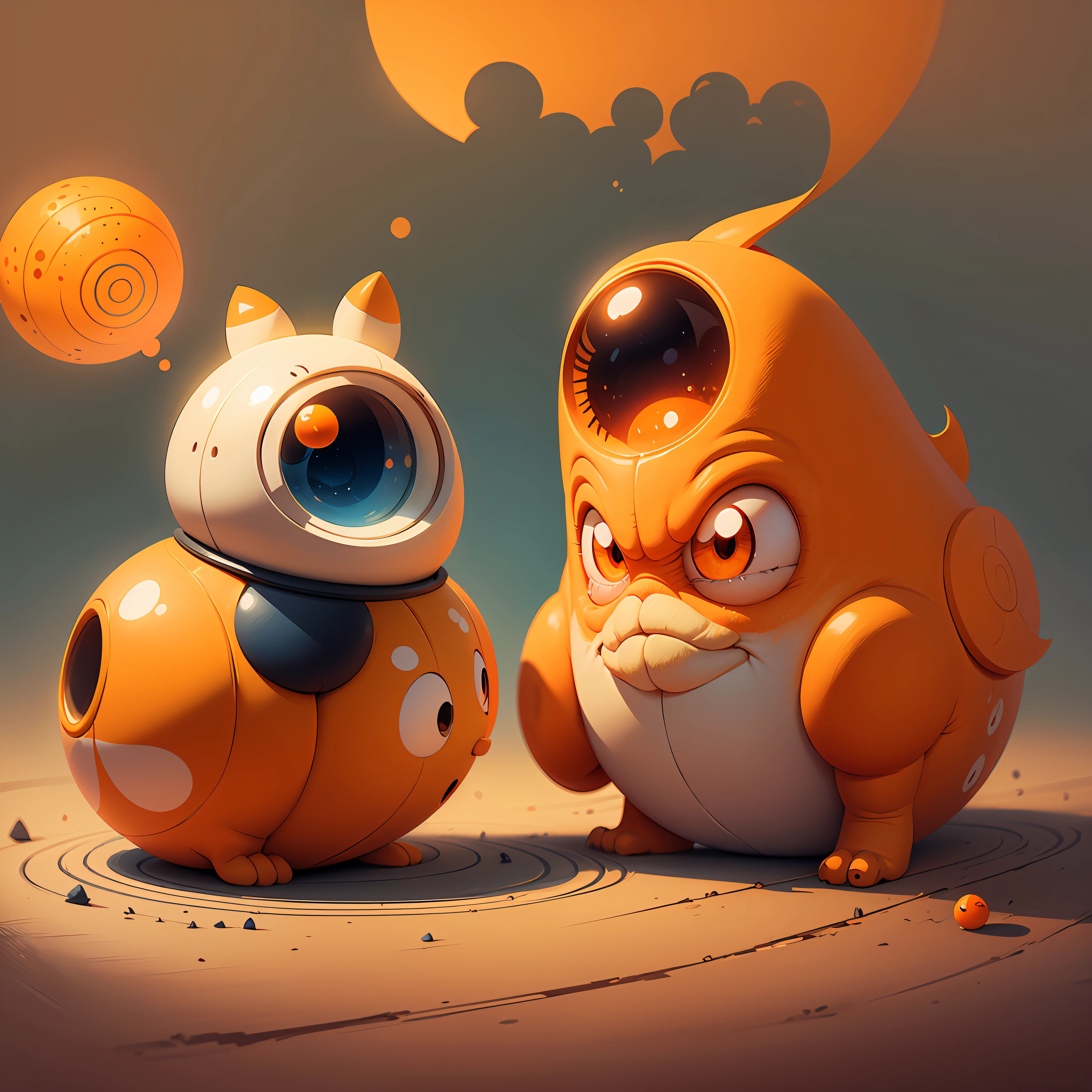 Cartoon illustration of a sad orange ball, Cyril rolling and Goro Fujita, mobile game art, adorable digital painting, sad light, winner of art contest at behance, Jen Bartel, gloomcore illustration, official art, bright and sad atmosphere, in the style of Cyril Rolando --auto --s2