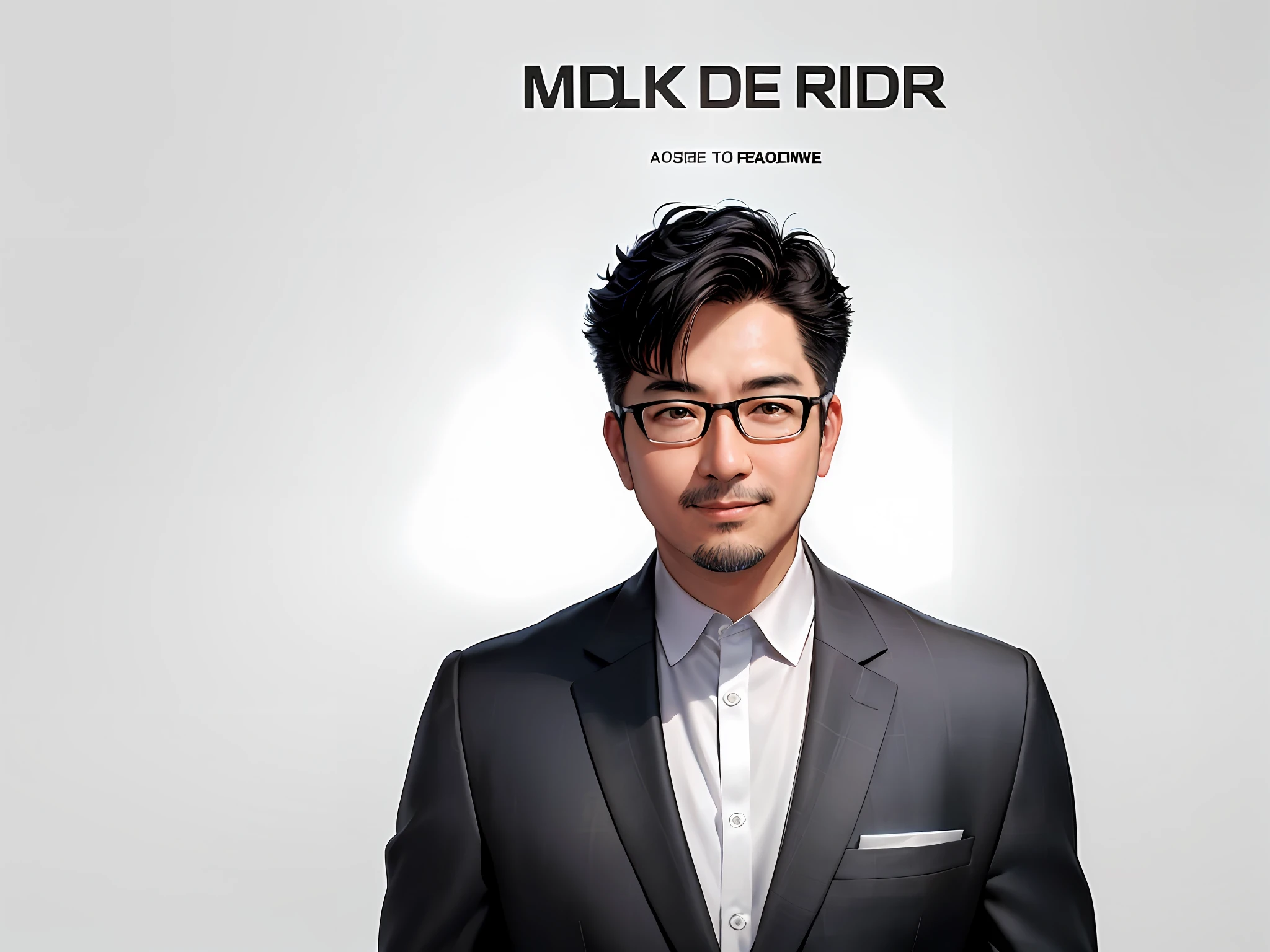 Tips: Middle-aged male portrait, extremely detailed face, black hair, (short hair) middle-aged handsome, Taiwanese man, silver glasses, slightly chubby face, black super short hair, black eyes, black suit, confident smile, digital painting, movies, character design of Mark Laydon and Pixar and Hayao Miyazaki, the illustration is a 4K resolution HD illustration with very detailed facial features and cartoon style visuals.