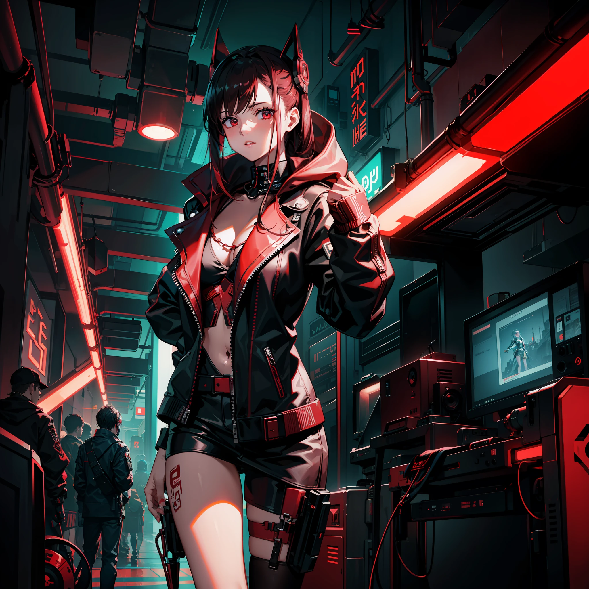 Cyberpunk fair, red neon accessories, intricate details, 4K, volumetric light