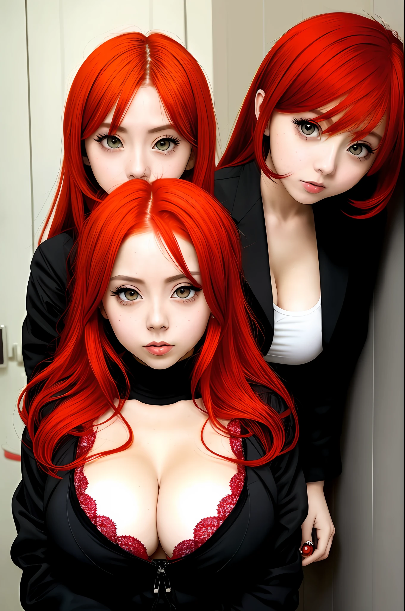Anime girl, red hair, big eyes, big tits, sexy pose