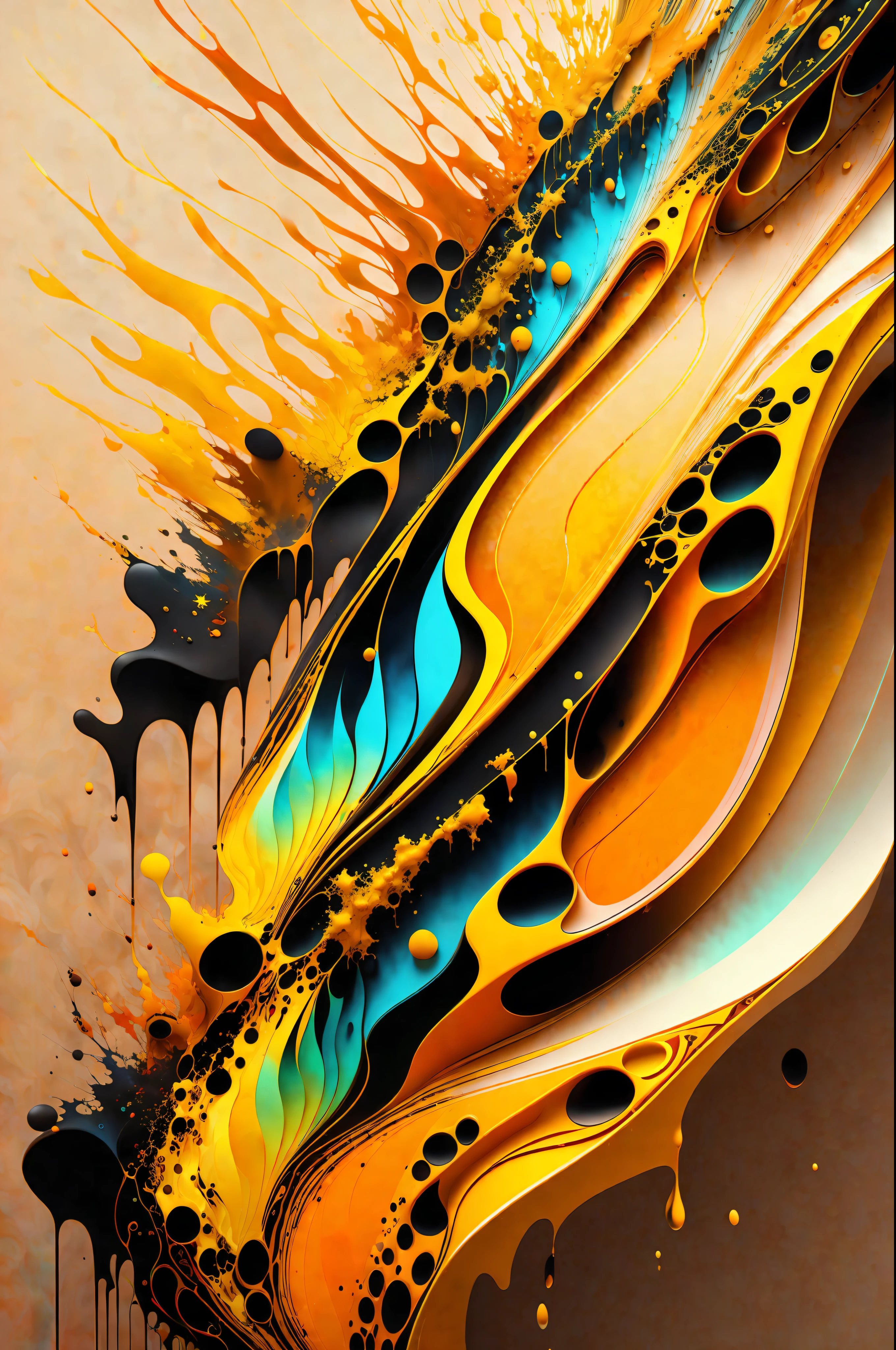 (abstract art 3D:1.2), vibrant color mix brown,ochre,gold,white and black and phosphorecent,3D cells,"vivid brushstrokes of high relief", fluid paint technique,(whirlpool:0.8),subsurface glare, psychedelic lighting, stunning glow, scattering effects,(awarded by Alberto Seveso:1.3)