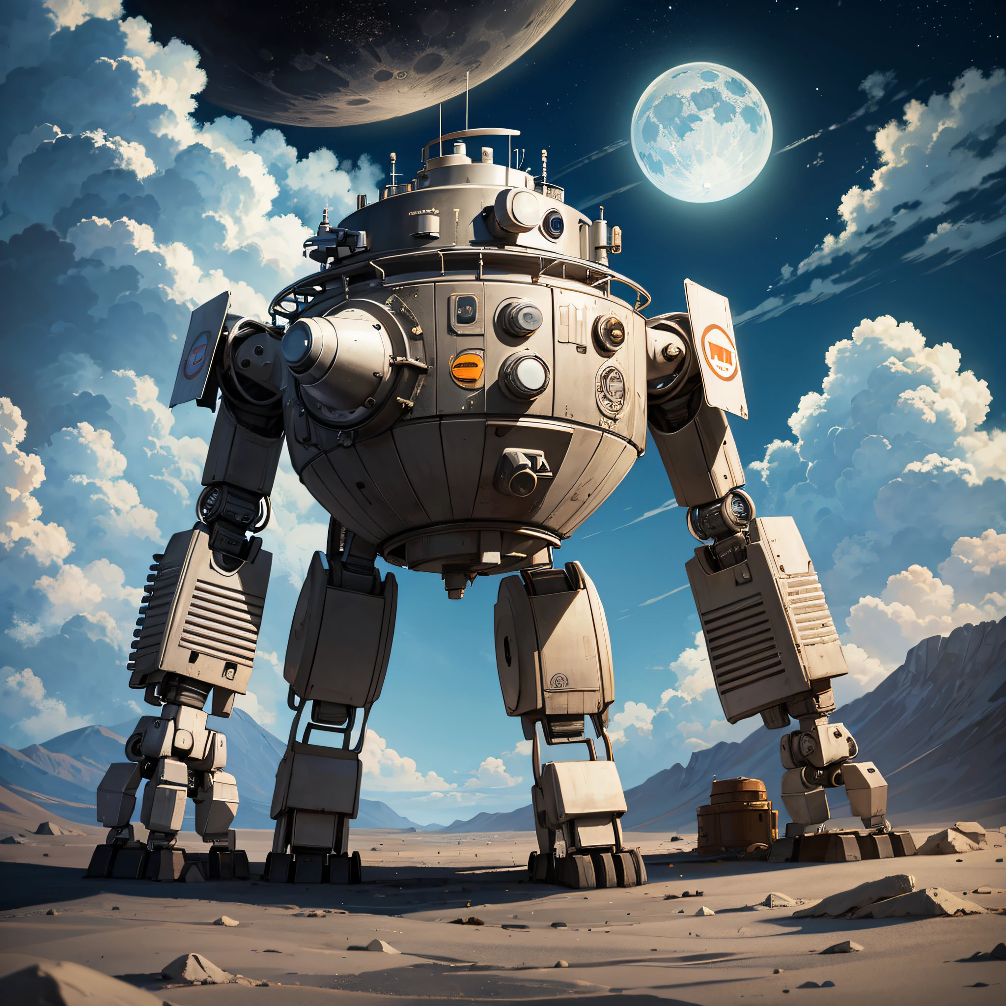 robot on the moon, vintage, cartoon --auto --s2