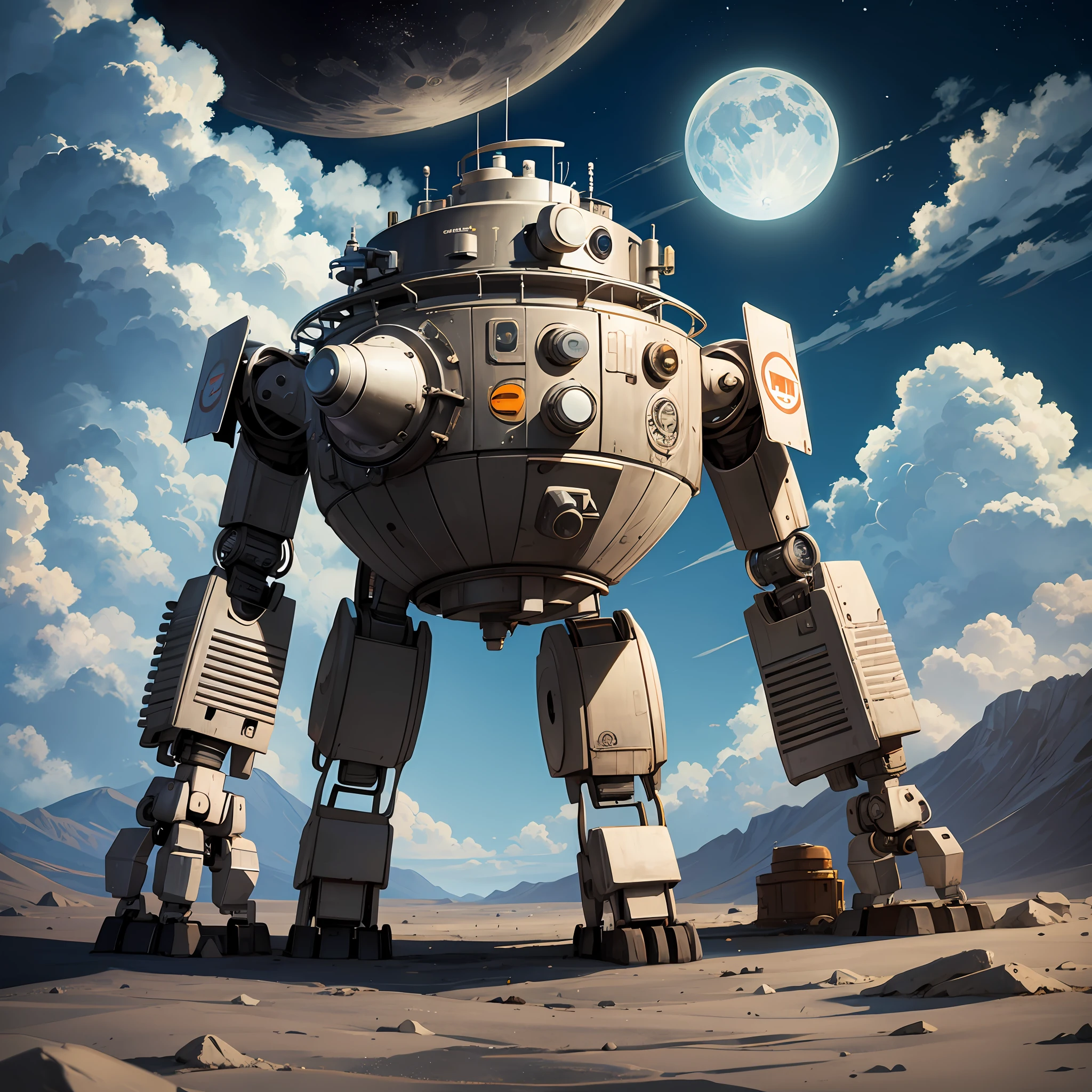 robot on the moon, vintage, cartoon --auto --s2