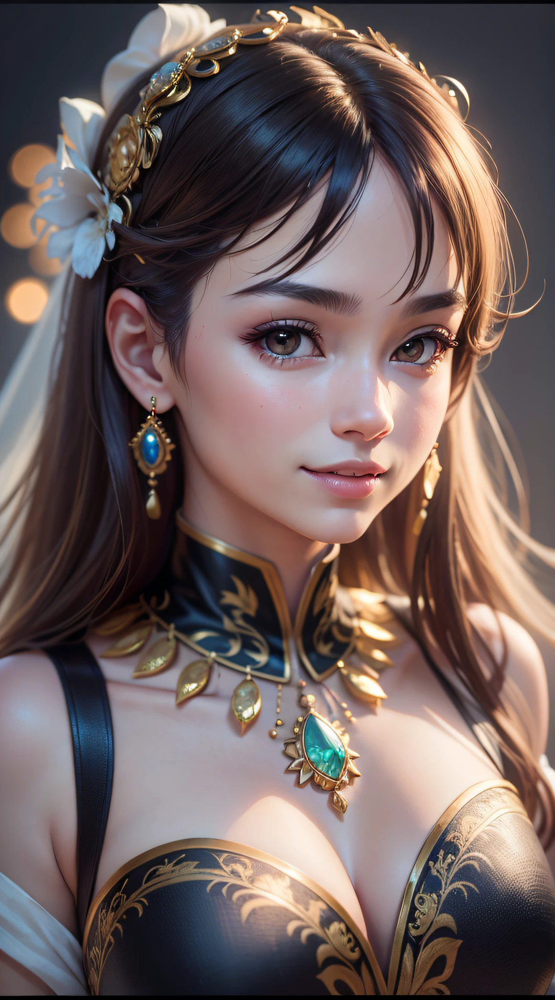 best quality, masterpiece, highres, 1girl, transparent silk china dress, beautiful face, hair ornament, looking at viewer, smile, closed mouth,lips, dress,hair ornament, necklace, jewelry, long hair, earrings, Beautiful face,upon_body, tyndall effect,photorealistic, dark studio, rim lighting, two tone lighting,(high detailed skin:1.2), 8k uhd, dslr, soft lighting, high quality, volumetric lighting, candid, Photograph, high resolution, 4k, 8k, Bokeh