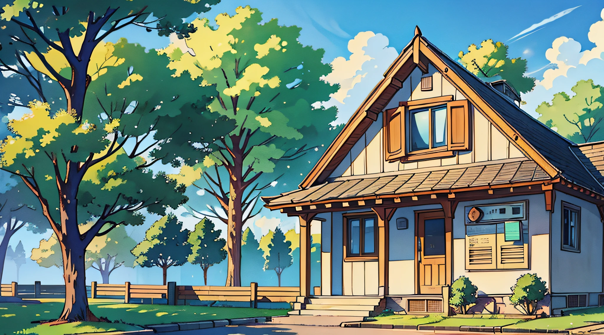 (best-quality:0.8), (best-quality:0.8), (((no humans))), broken introspective perfect anime illustration, front view, a house with a small letter box in front