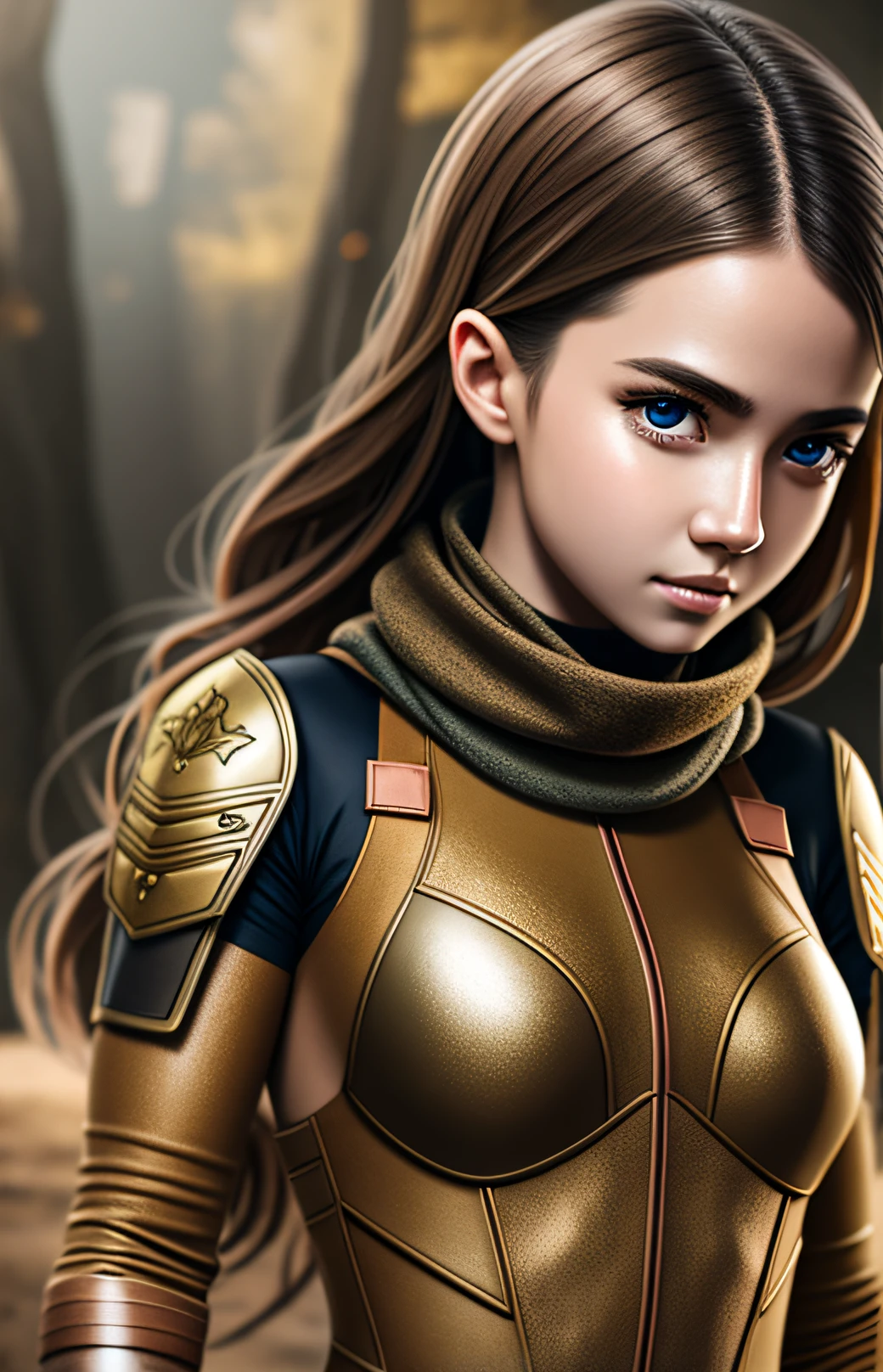 ((Waist half body)) Beauty girl /// (Character) wearing detailed combat body suit ((wheezy & rusty)) with scarf, upperbody shots, detailed skin, face sharp focus, detailed eyes and pupils, detailed hair, intricate details and sharp, masterpiece, global illumination, real shadow, bokeh, best quality, photorealistic, realistic, 8k