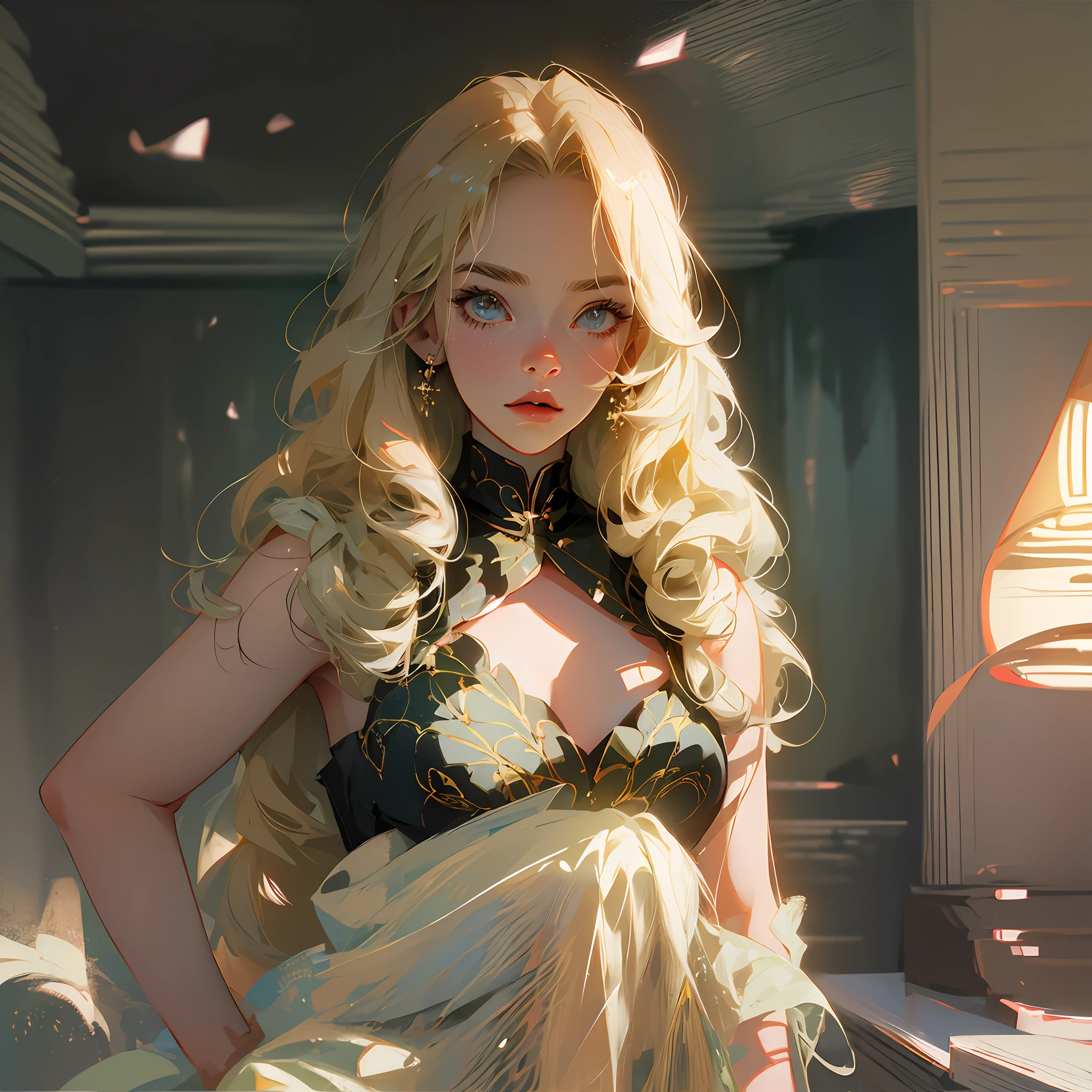 Mature woman 30 years in anime style wavy hair of slender toned body, blonde hair --auto --s2