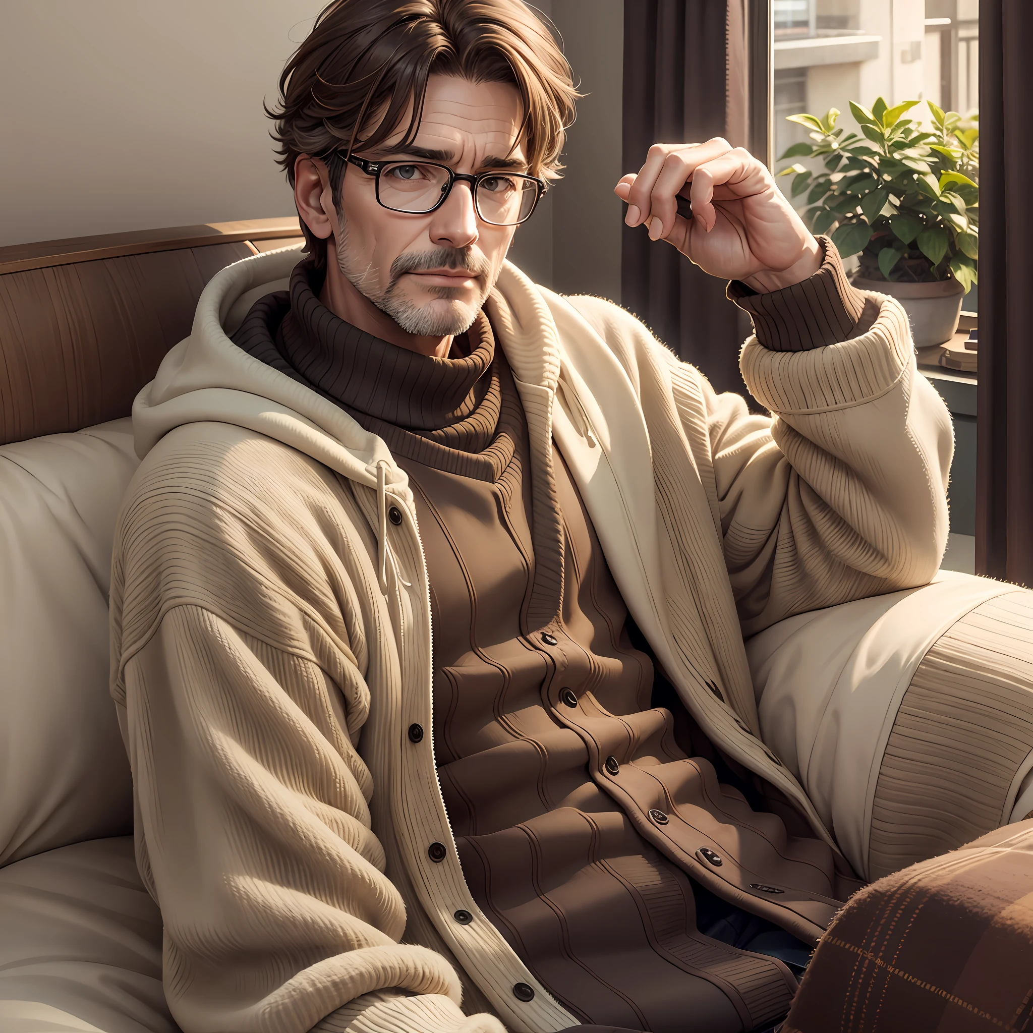 Male, 50 years old, brown hair, glasses, sofa, beige blanket --auto --s2