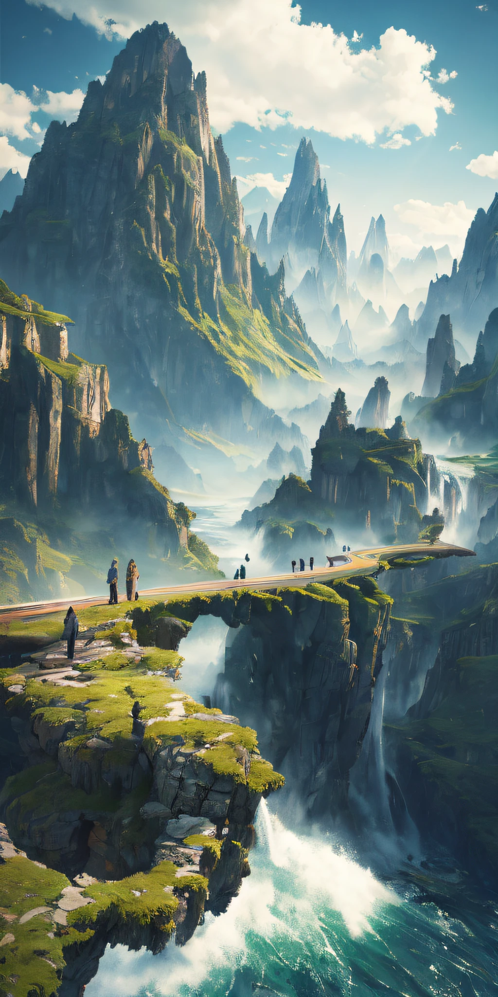 Masterpiece, best quality, high quality, extremely detailed CG unity 8k wallpaper, landscape, outdoor, sky, cloud, sky, no humans, mountain, landscape, water, tree, blue sky, waterfall, cliff, nature, lake, river , cloudy skies, award winning photography, bokeh, depth of field, HDR, bloom, chromatic aberration, photorealism, very detailed, trending on artstation, trending on CGsociety, intricate, high detail, dramatic, midjourney art