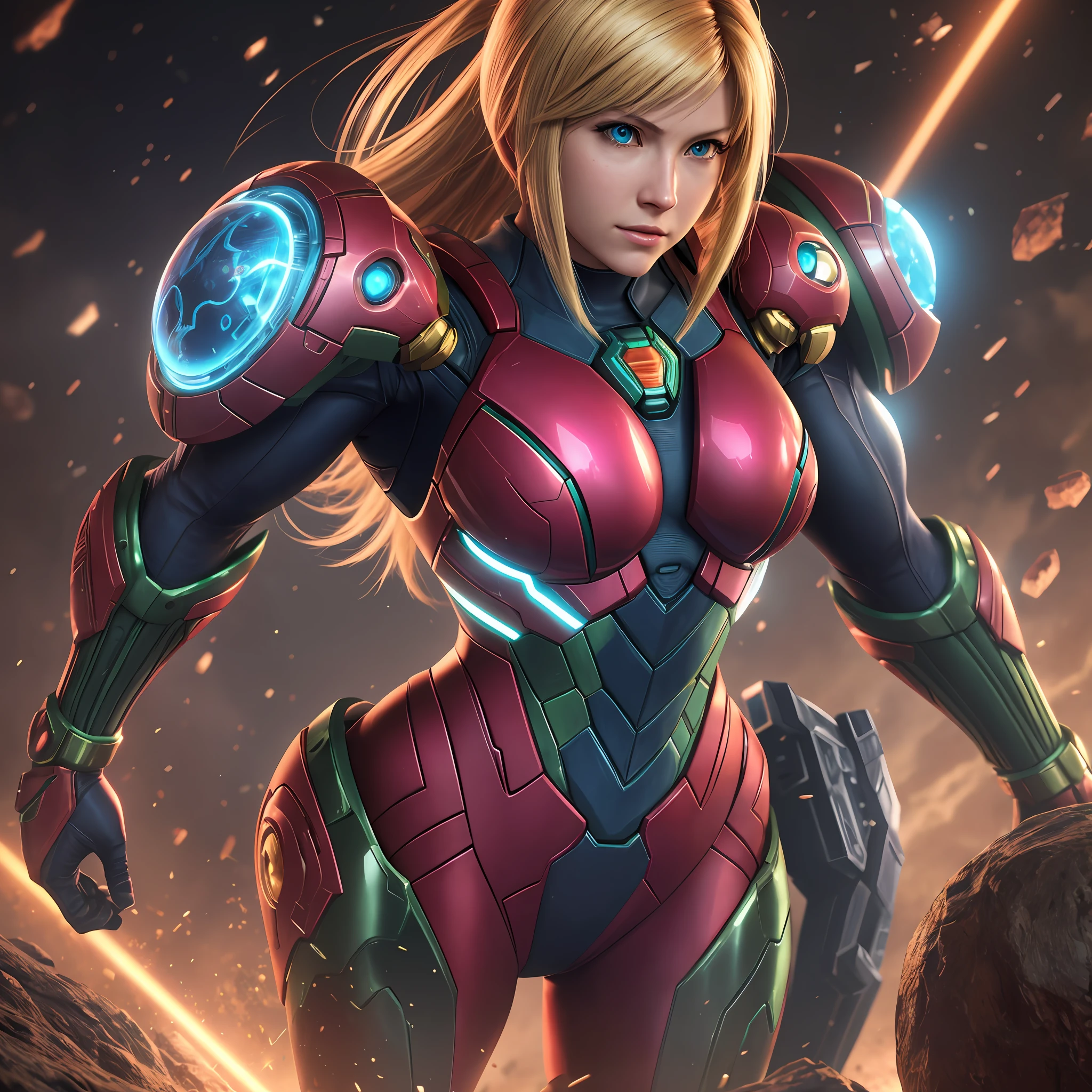 Samus of the game metroid, realistic detailed 8k realistic soft lighting