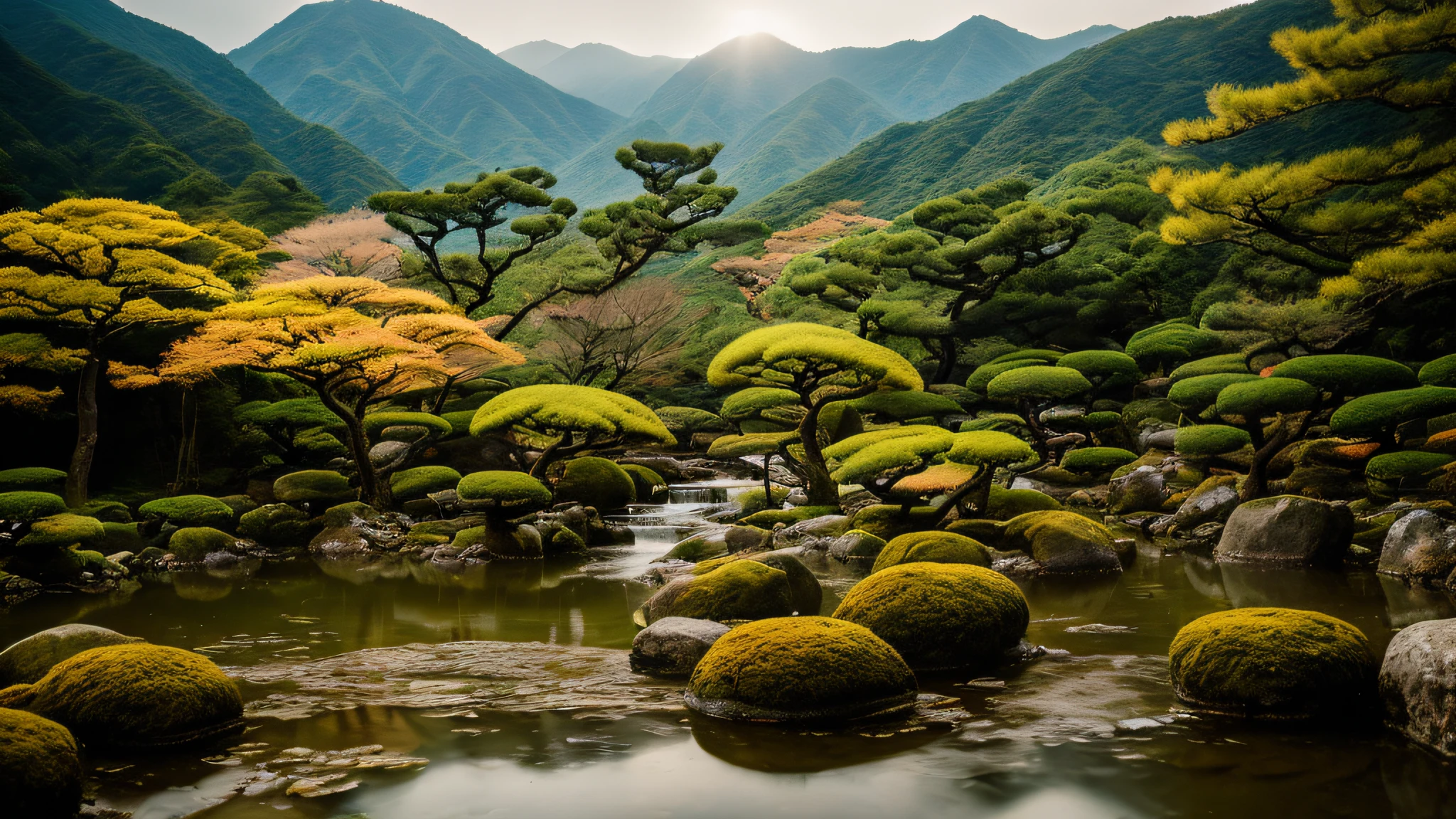 Japanese landscape, cinematic lighting, depth of field, bokeh, realism, photorealistic, hyperrealism, professional photography, uhd, dslr, hdr