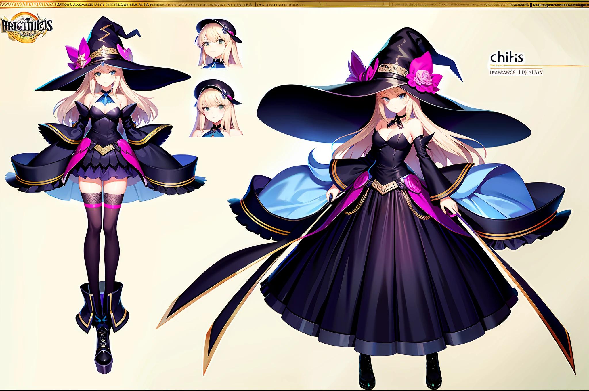 Serious girl witchs hat fullbodY concept art