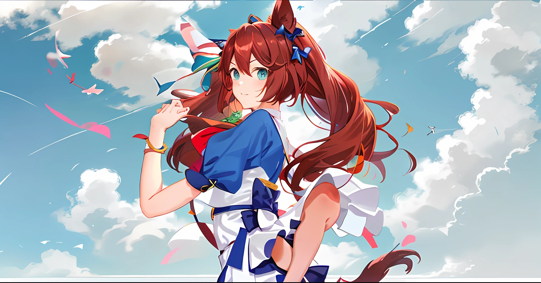Nice Nature, Anime Girl with Red Hair and Blue Dress and Green Bow, Lori, Anime Girl with Cat Ears, Rin, Anime Moe Art Style, Cat Ears Girl, Marin Kitagawa Fan Art, Shoko Nishimiya, Sayo, Rei Hiroe, Kantai Collection Style, Makoto, Waifu, Toko Fukagawa, Mihoyo Art Style