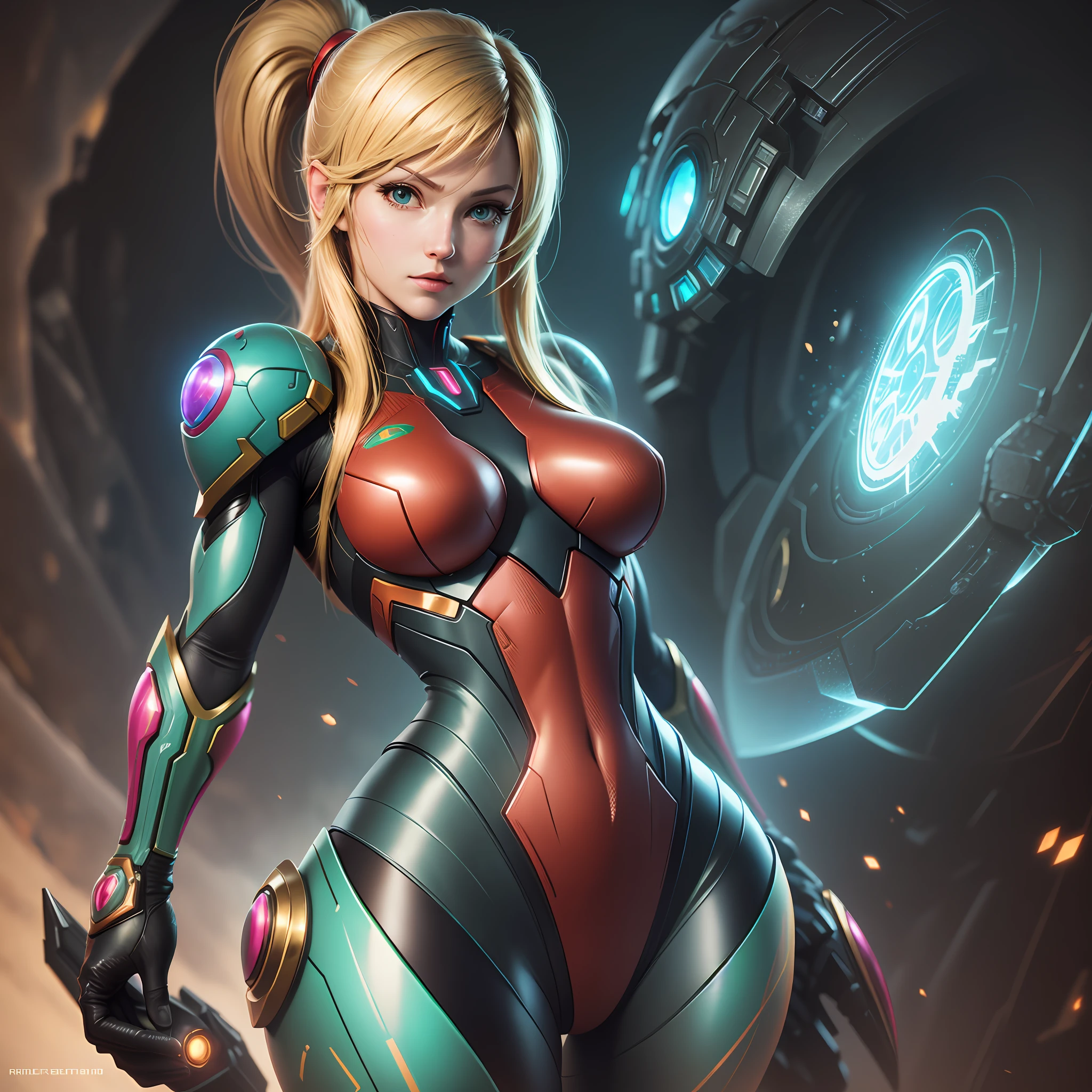 Samus of the game metroid, realistic detailed 8k realistic soft lighting